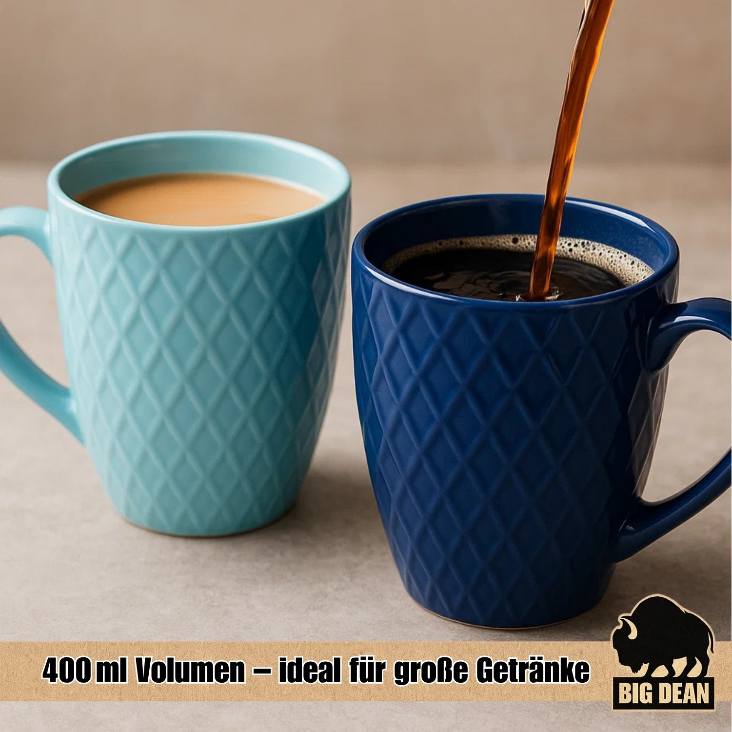 BigDean Küche & Vorrat Kaffeetassen 400ml matt 6er bunt Keramik