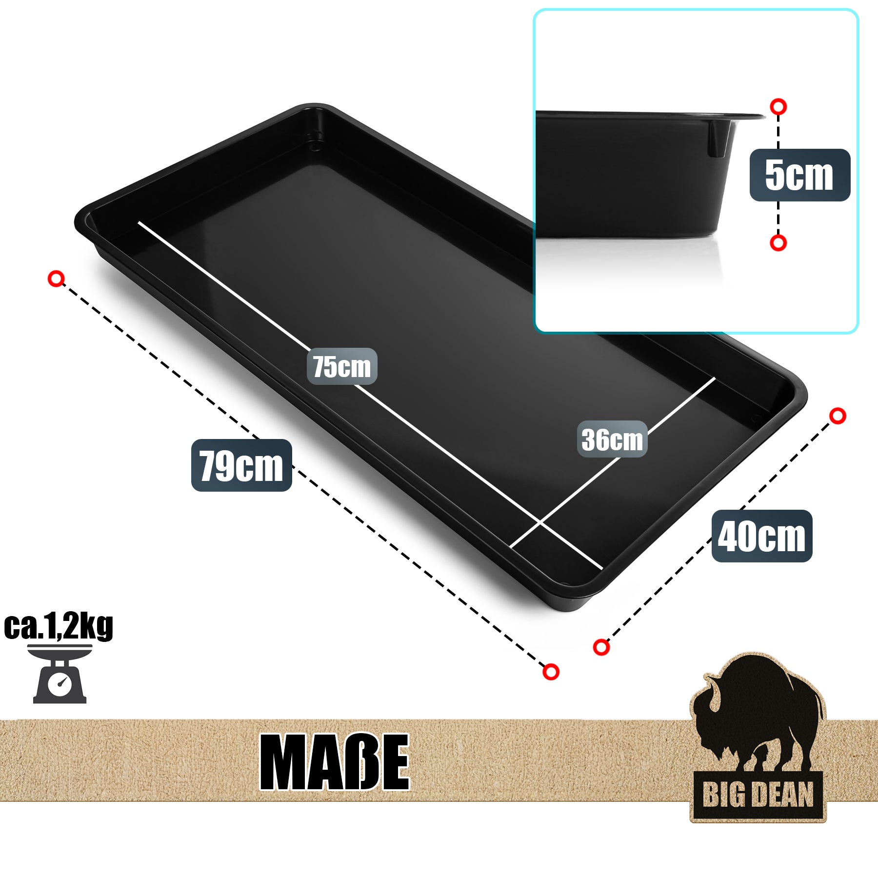 BigDean Haushalt & Alltag XL Wanne 79x40x5 cm Kunststoff
