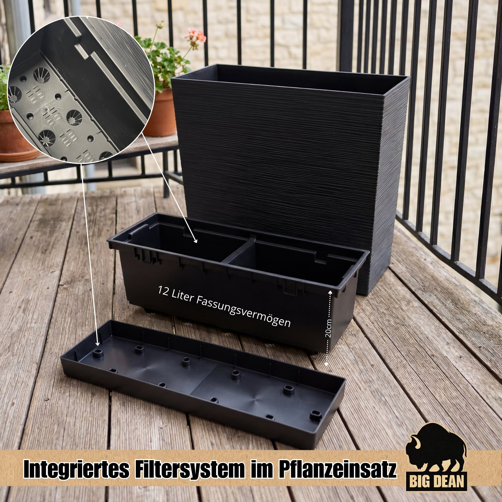 BigDean Garten Blumenkasten Anthrazit 58 cm mit Einsatz UV-fest