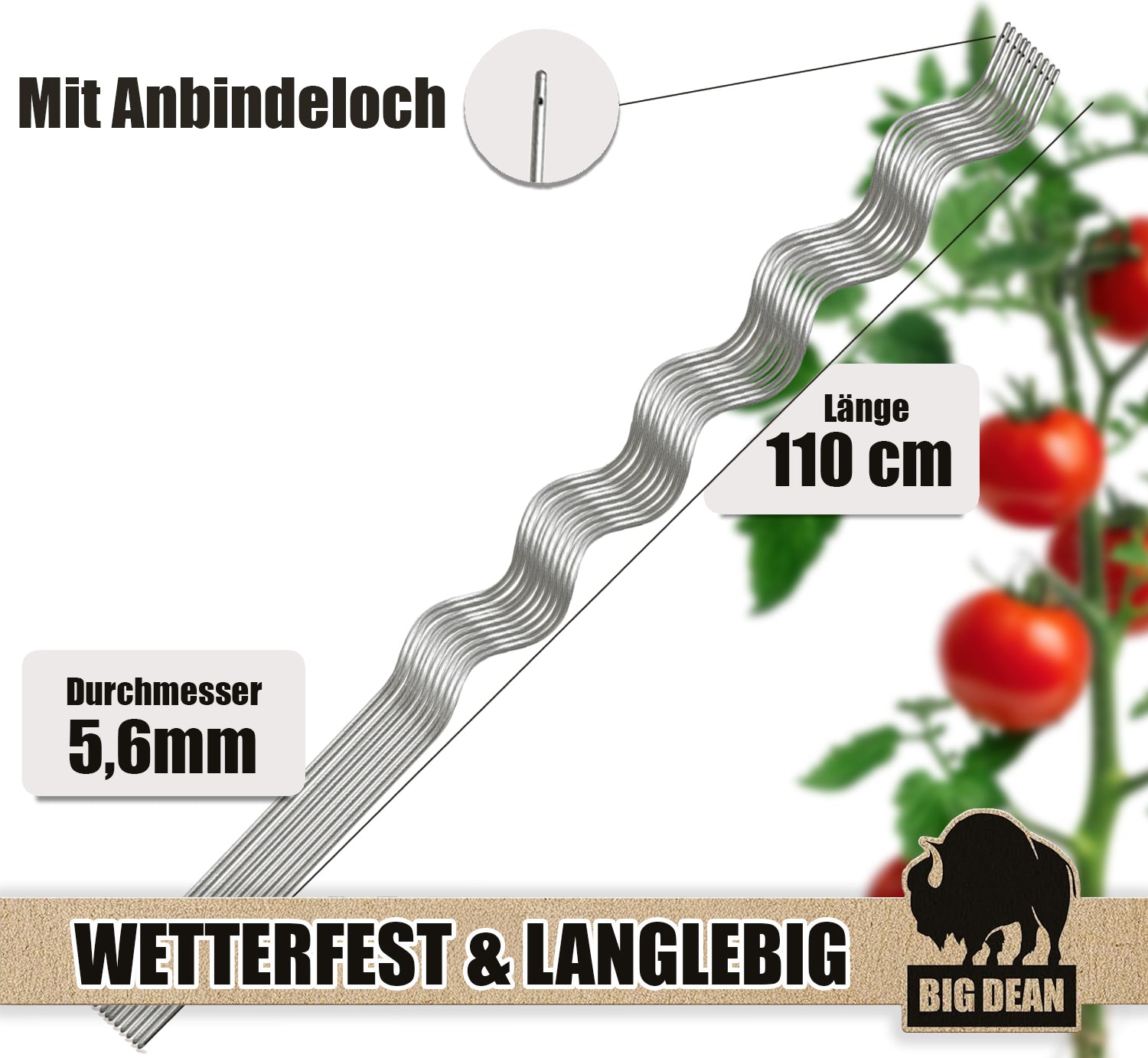 BigDean Tomatenspiralstäbe 110cm verzinkt 20er Set Stahl