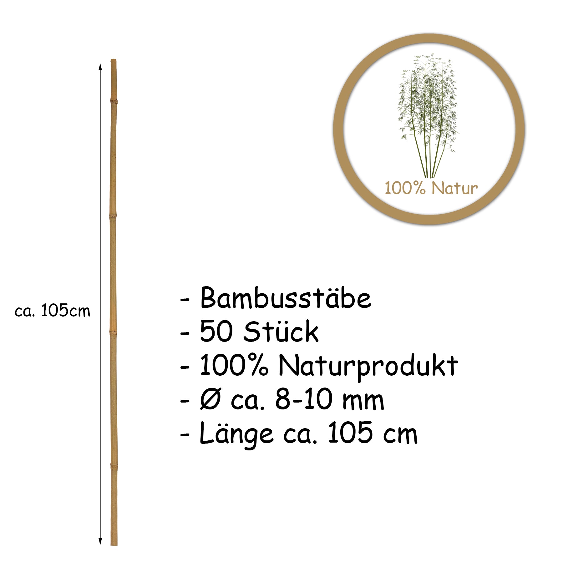BigDean 50x Pflanzstab Bambus 105 cm x 8-10 mm Rankhilfe