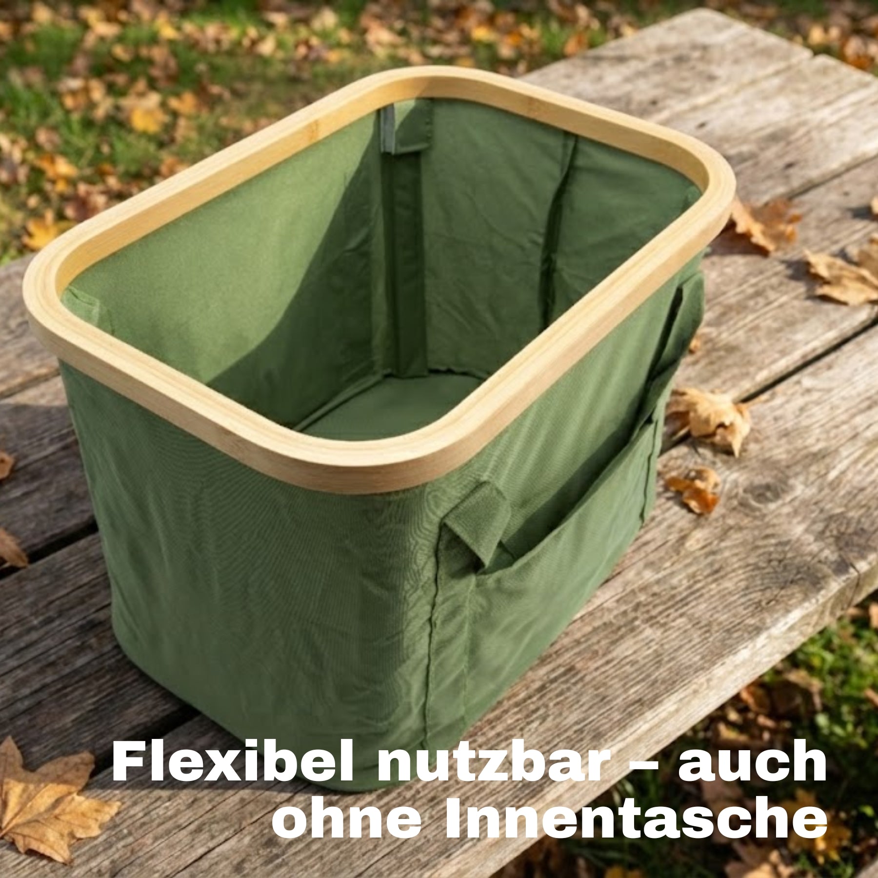 BigDean Picknicktasche 24L Grün 2-in-1 mit Kühltasche Bambus