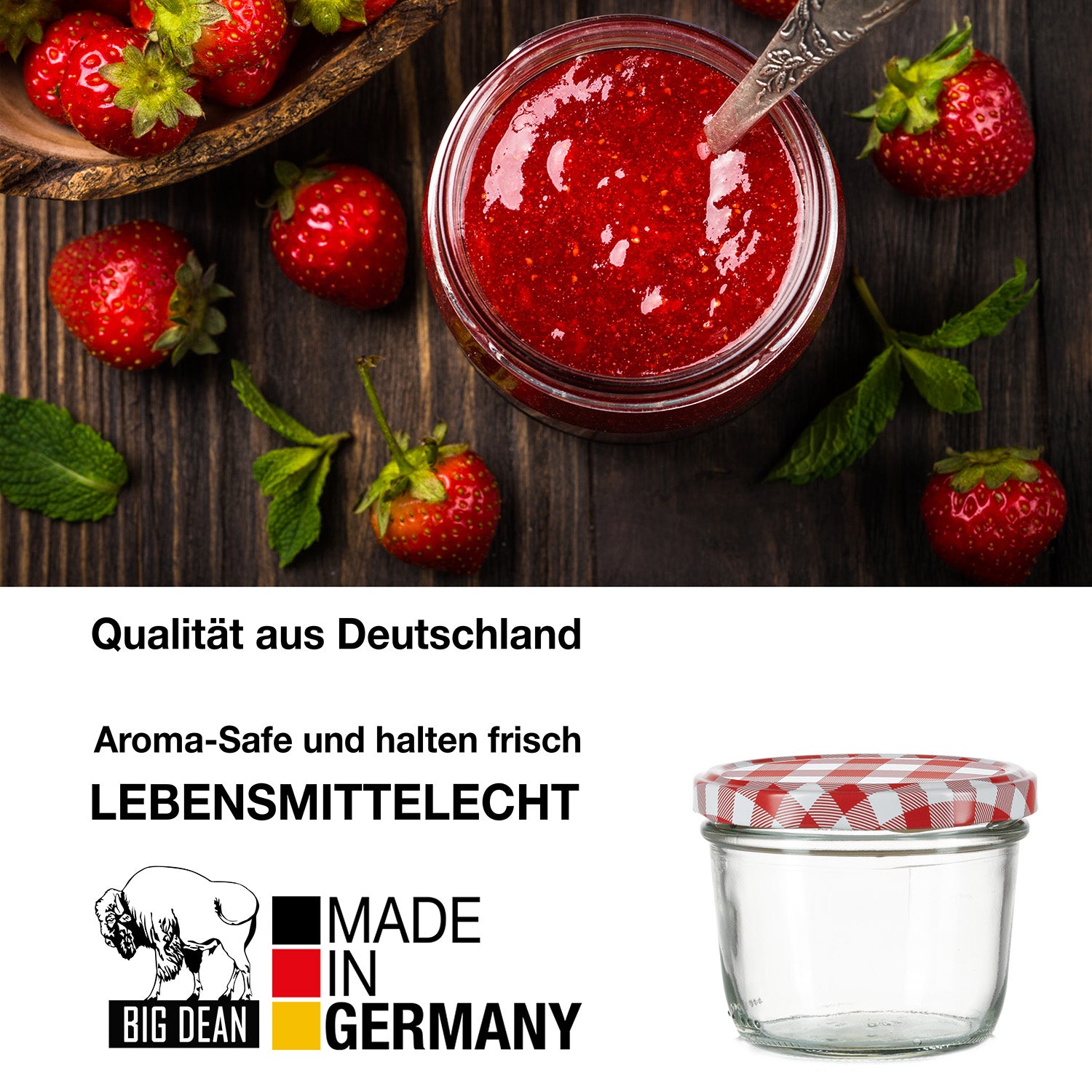BigDean Küche Marmeladengläser 230ml 24x Rot kariert TO82