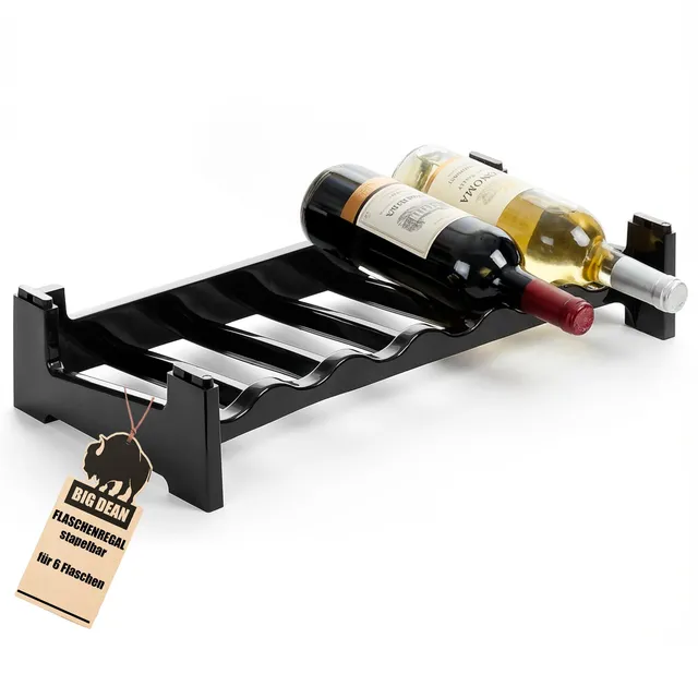 BigDean Flaschenregal stapelbar Weinregal 6 Flaschen Schwarz