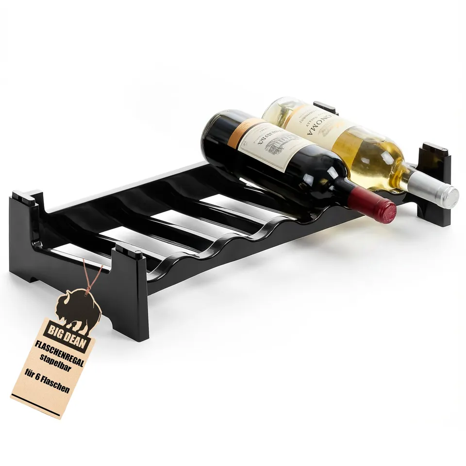 BigDean Flaschenregal stapelbar Weinregal 6 Flaschen Schwarz