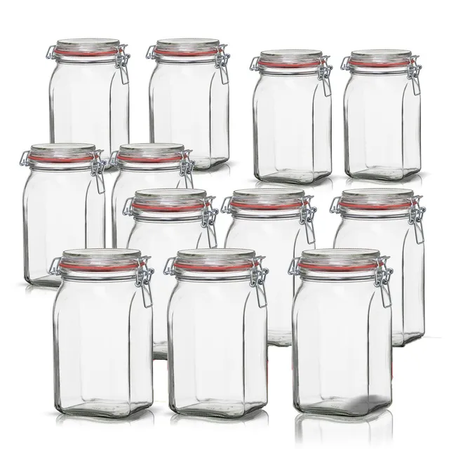 BigDean Küche & Vorrat 12er Set Vorratsglas 1,1L eckig Bügel