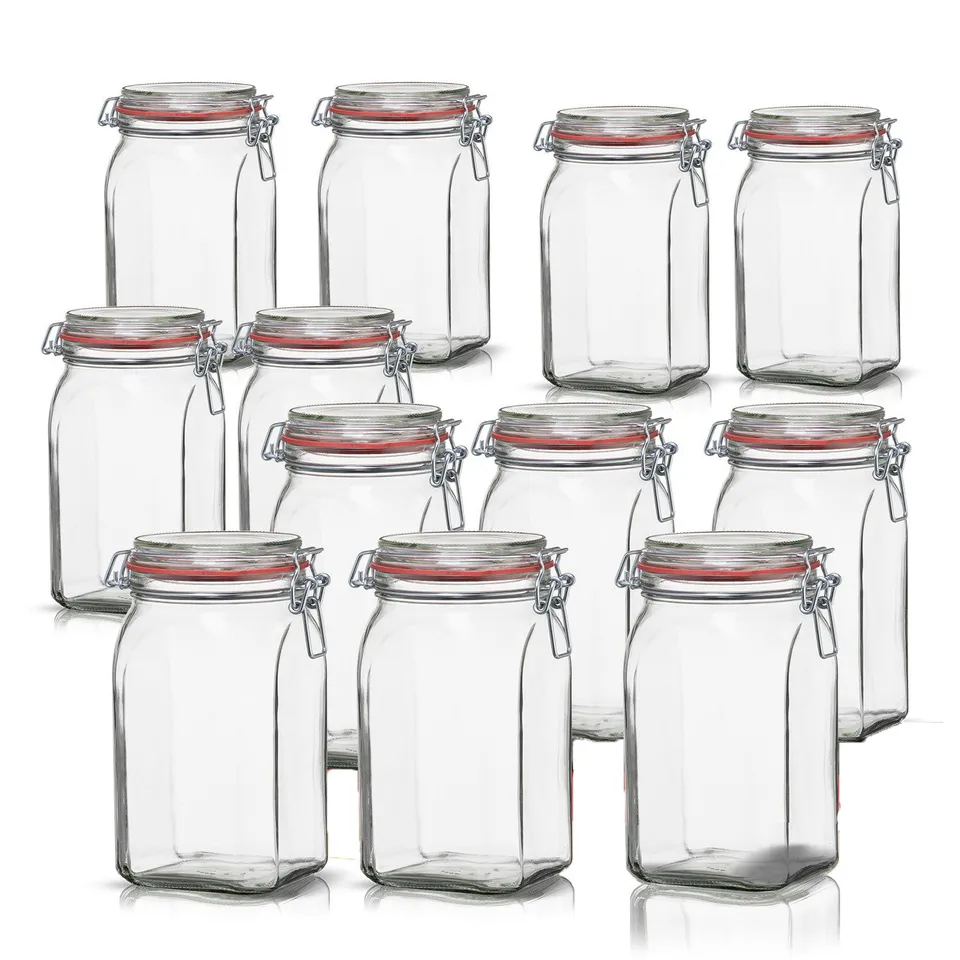 BigDean Küche & Vorrat 12er Set Vorratsglas 1,1L eckig Bügel