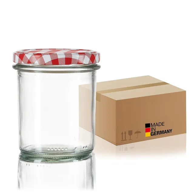 BigDean Marmeladengläser 350ml Sturzgläser 108x rot kariert