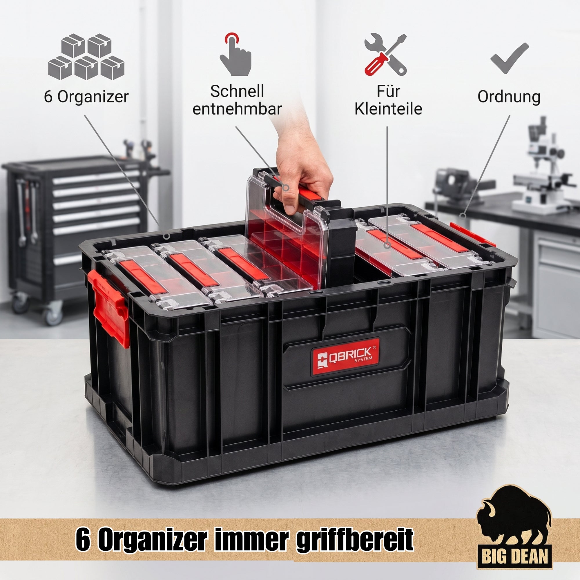BigDean Qbrick System TWO Box 200 Werkzeugbox mit 6 Organizern