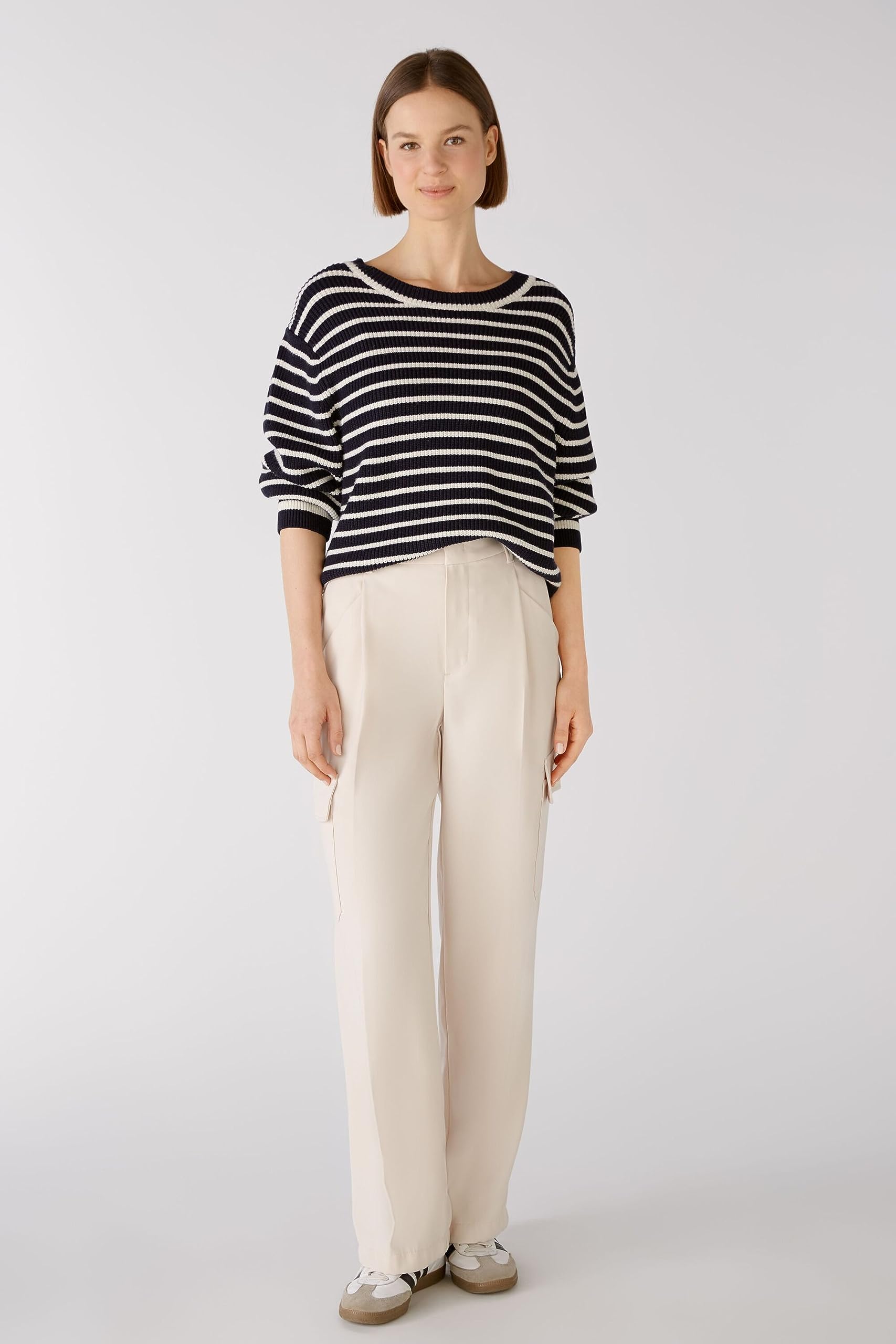 Oui Damen Pullover Boxy gestreift Viskosemischung Rundhals
