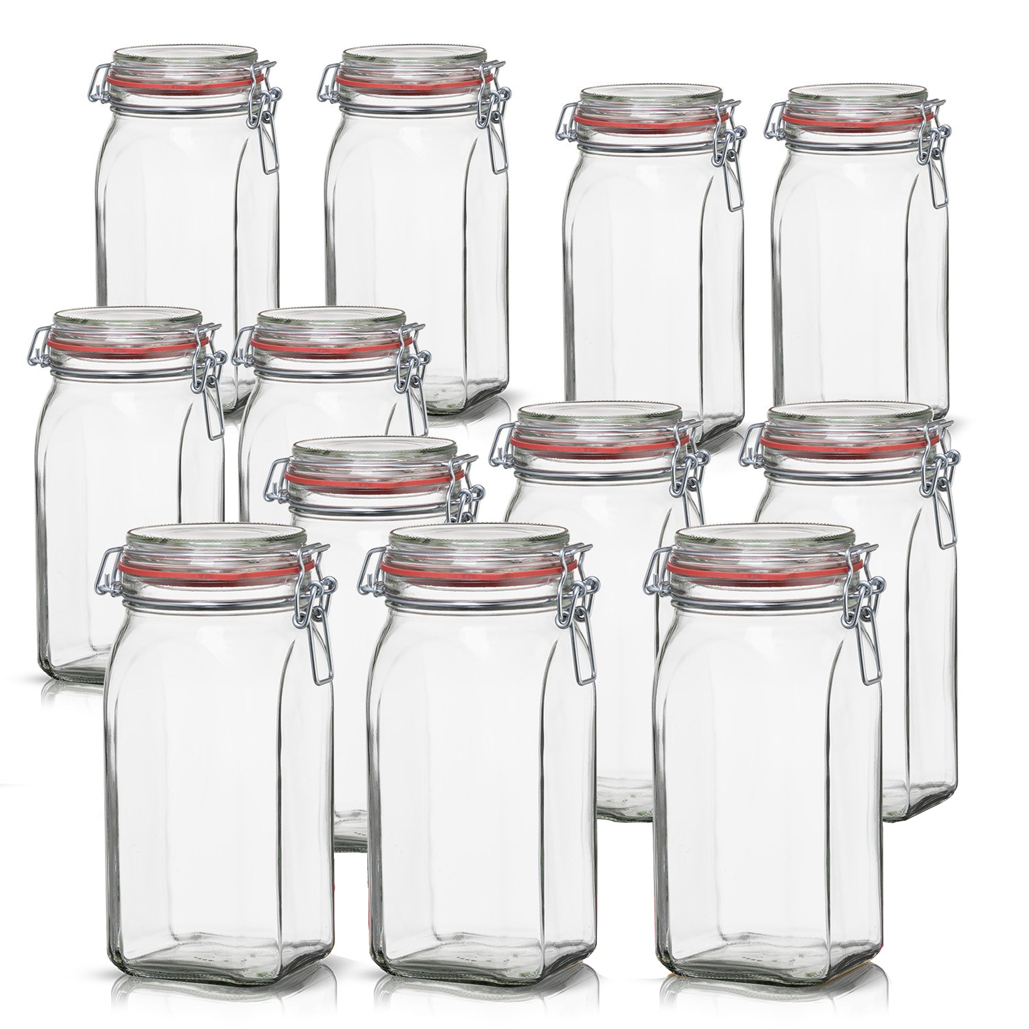 BigDean Vorratsgläser 1,5L 12er Set eckig Bügelverschluss