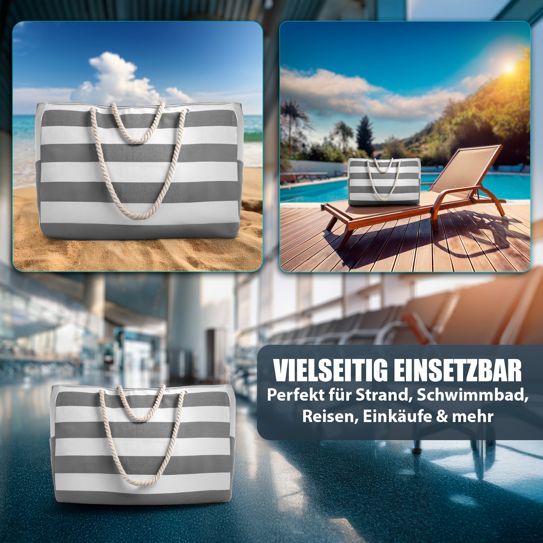 BigDean Strandtasche XXL 2 Stück Badetasche mit Reißverschluss
