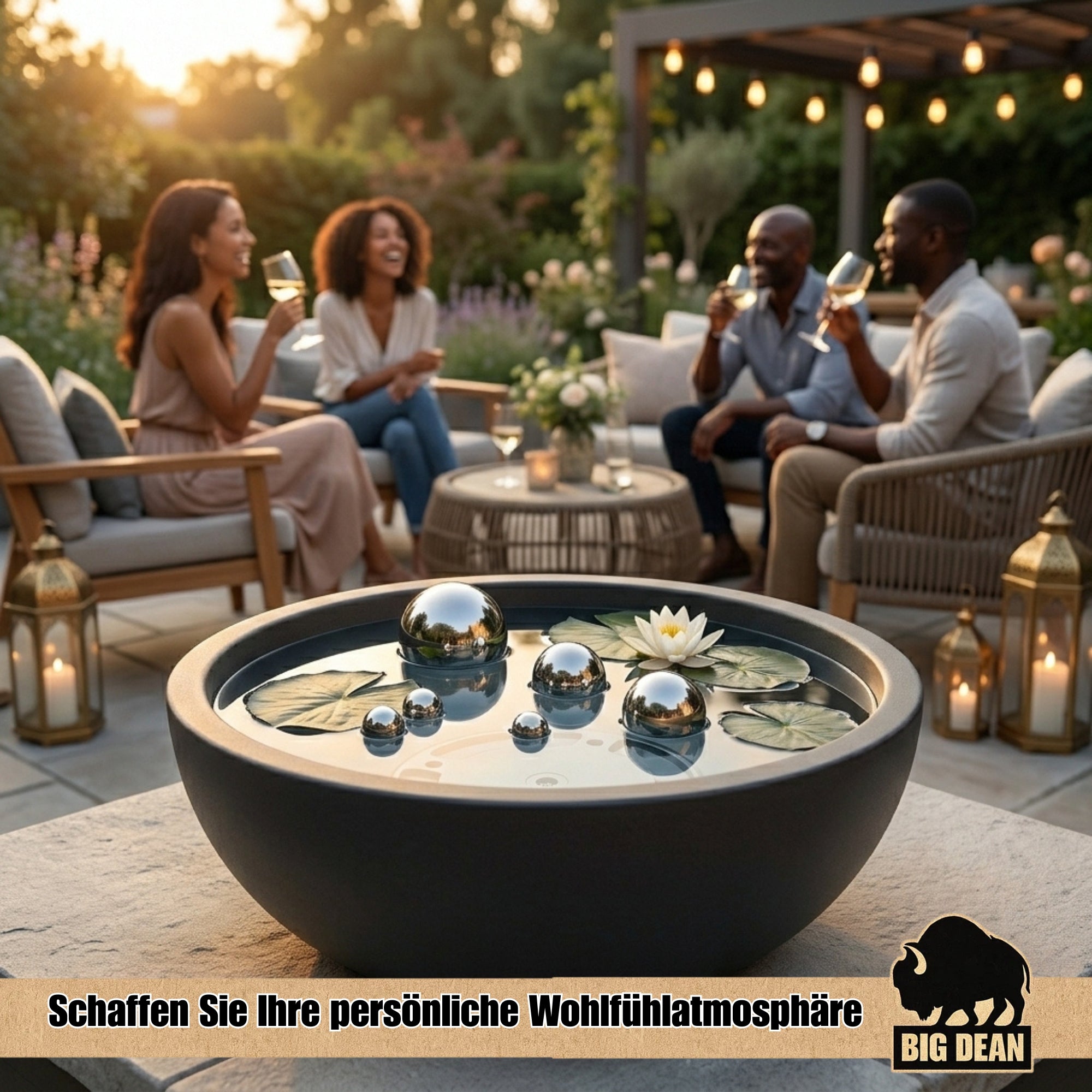 BigDean Garten Miniteich Set Schale 39 cm mit Teichkugeln