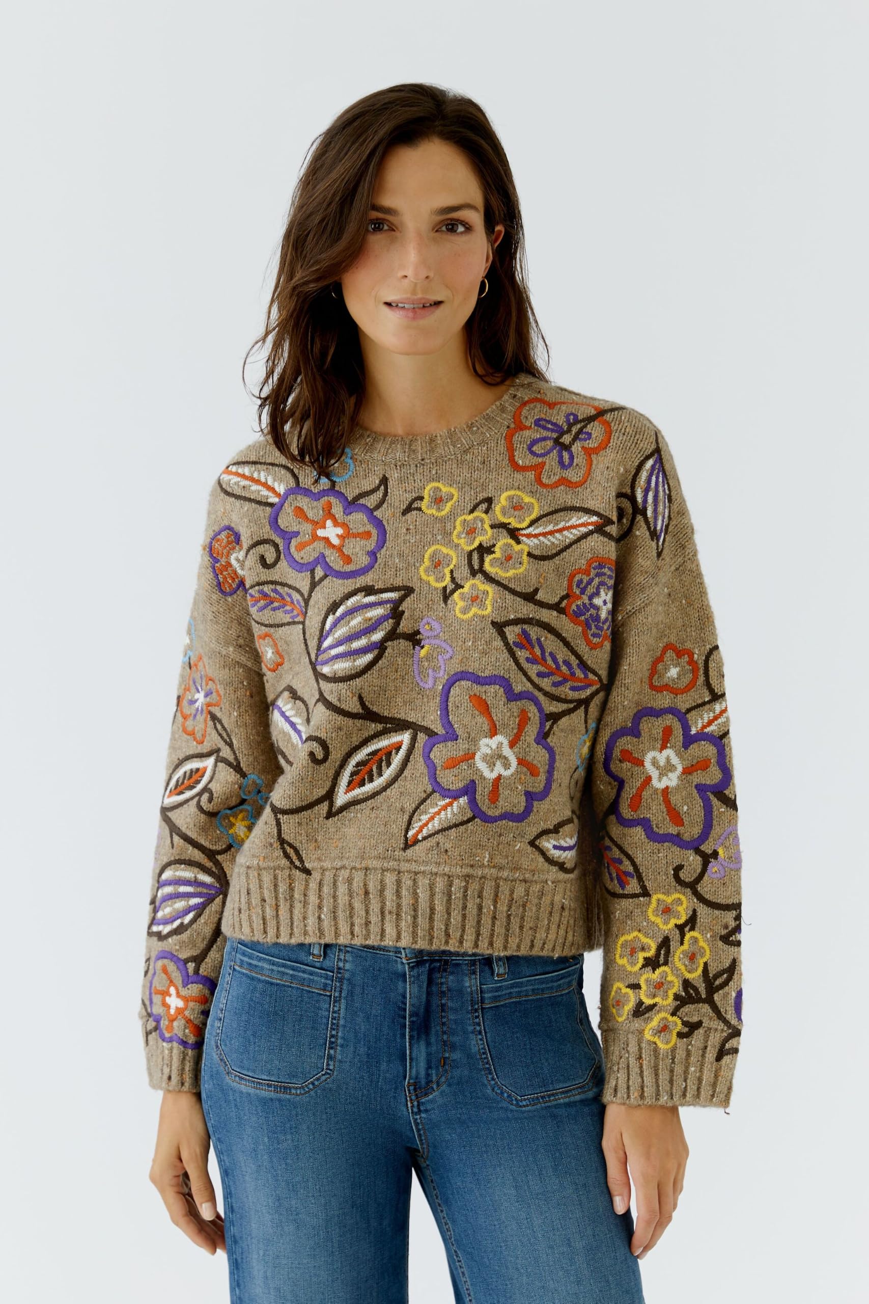 OUI Pullover Floral Boxy Blumenstick Gr.38
