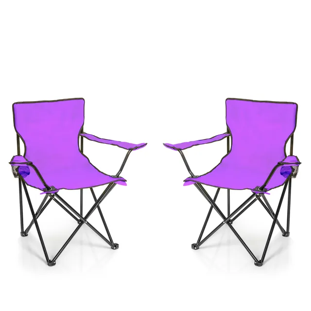 BigDean Faltstuhl Lila Campingstuhl 2er Set mit Getränkehalter