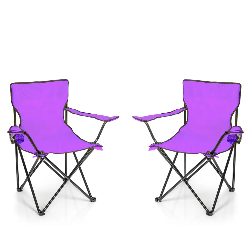 BigDean Faltstuhl Lila Campingstuhl 2er Set mit Getränkehalter
