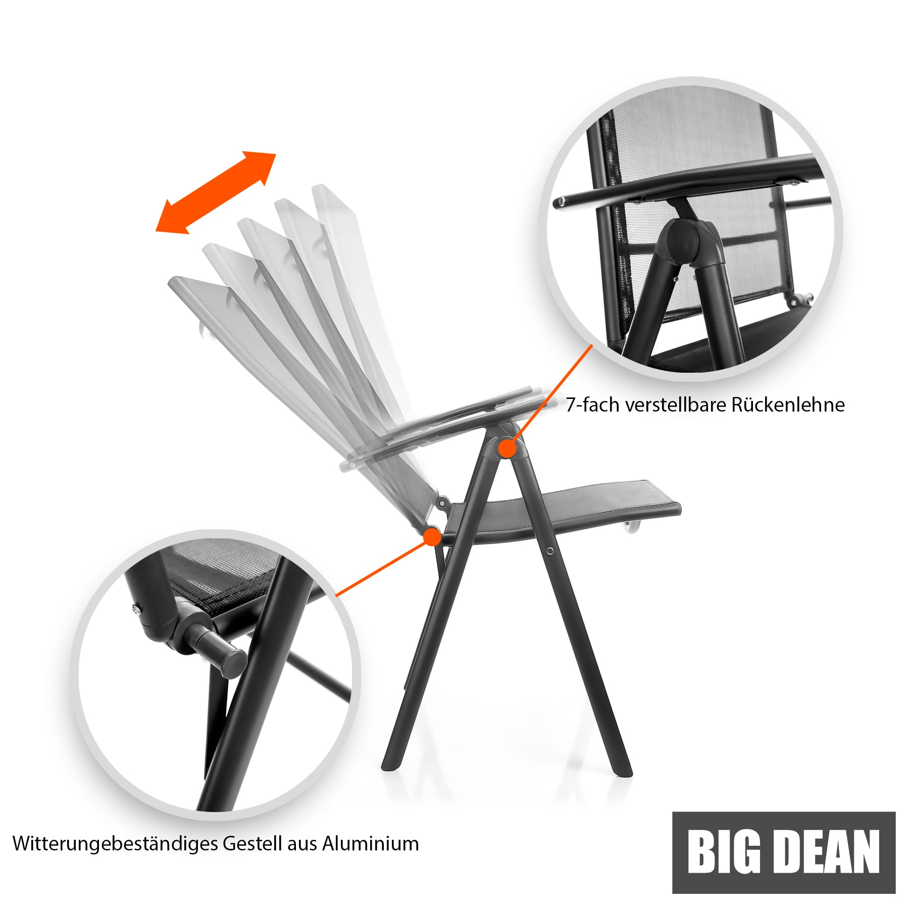 BigDean Garten 4x Gartenstuhl klappbar 120kg dunkelgrau