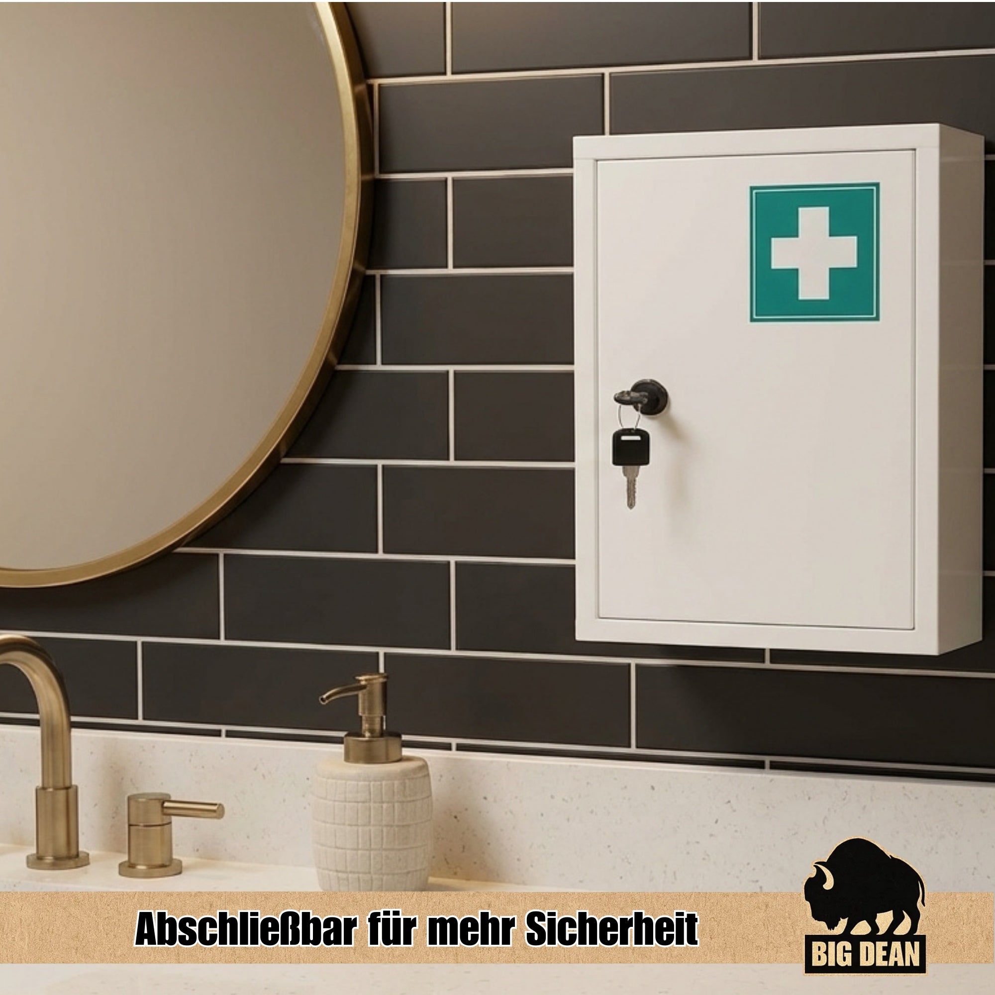 BigDean Medizinschrank Stahl Abschließbar 36x31,5x10cm