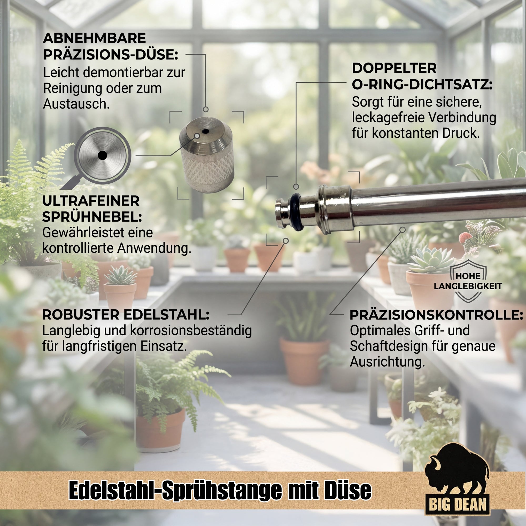 BigDean Garten Drucksprüher 5 Liter Edelstahl-Lanze 3 bar
