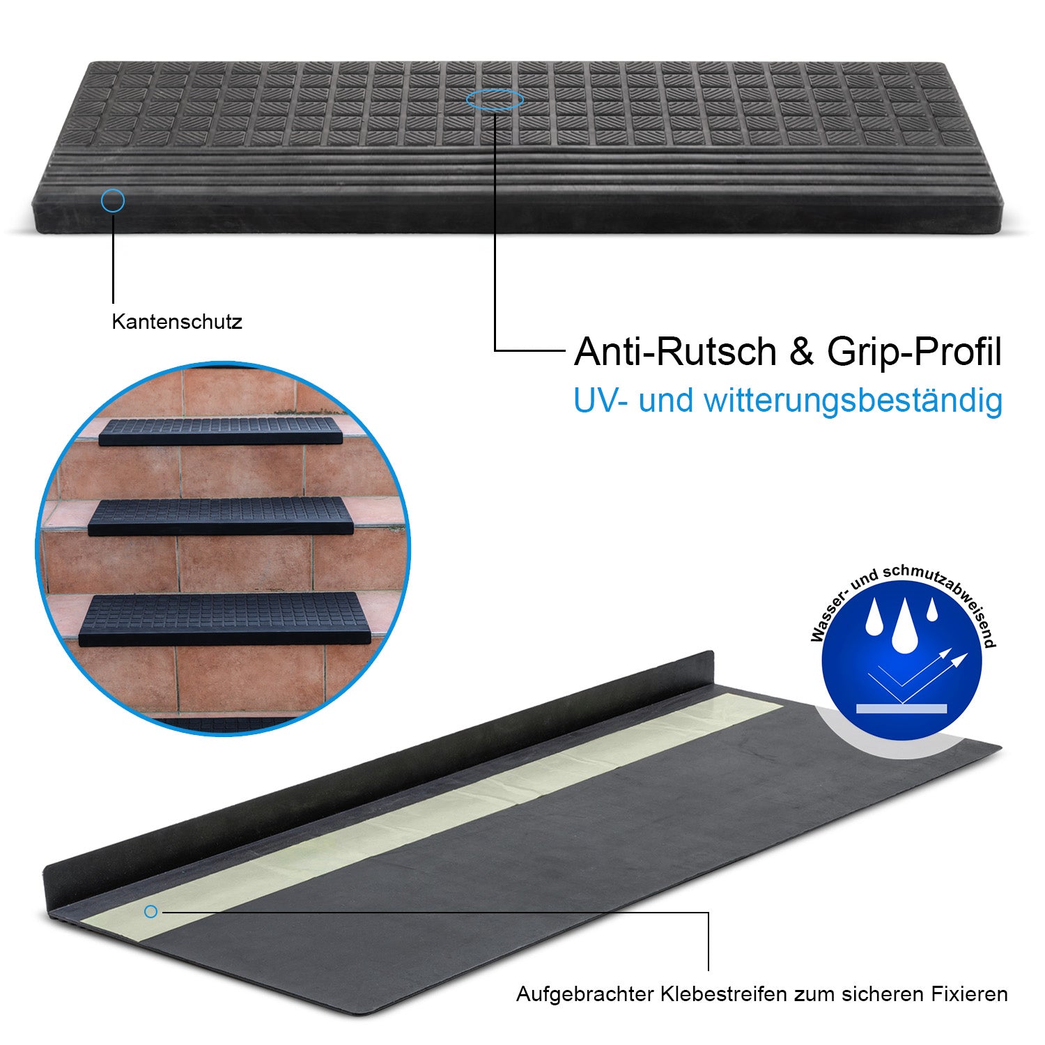 BigDean Stufenmatten Gummi 65x25 5er Schwarz antirutsch