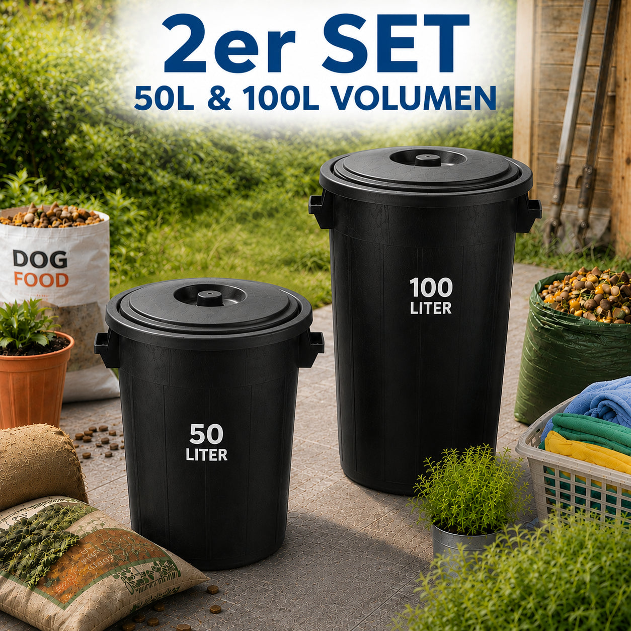 BigDean Universaltonne 100 Liter Tonne mit Deckel schwarz