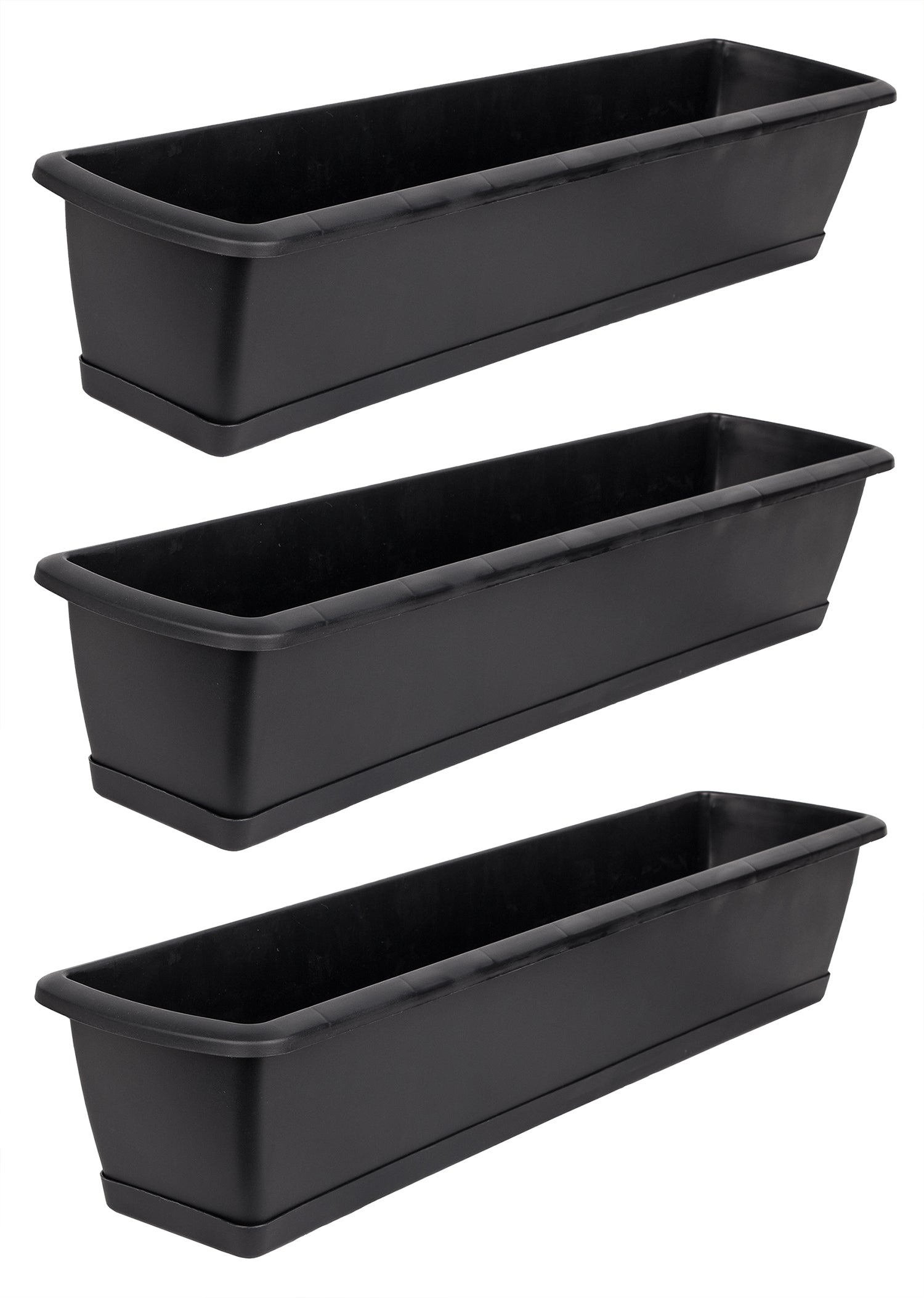 BigDean Blumenkasten 80 cm anthrazit 3er Set mit Untersetzer