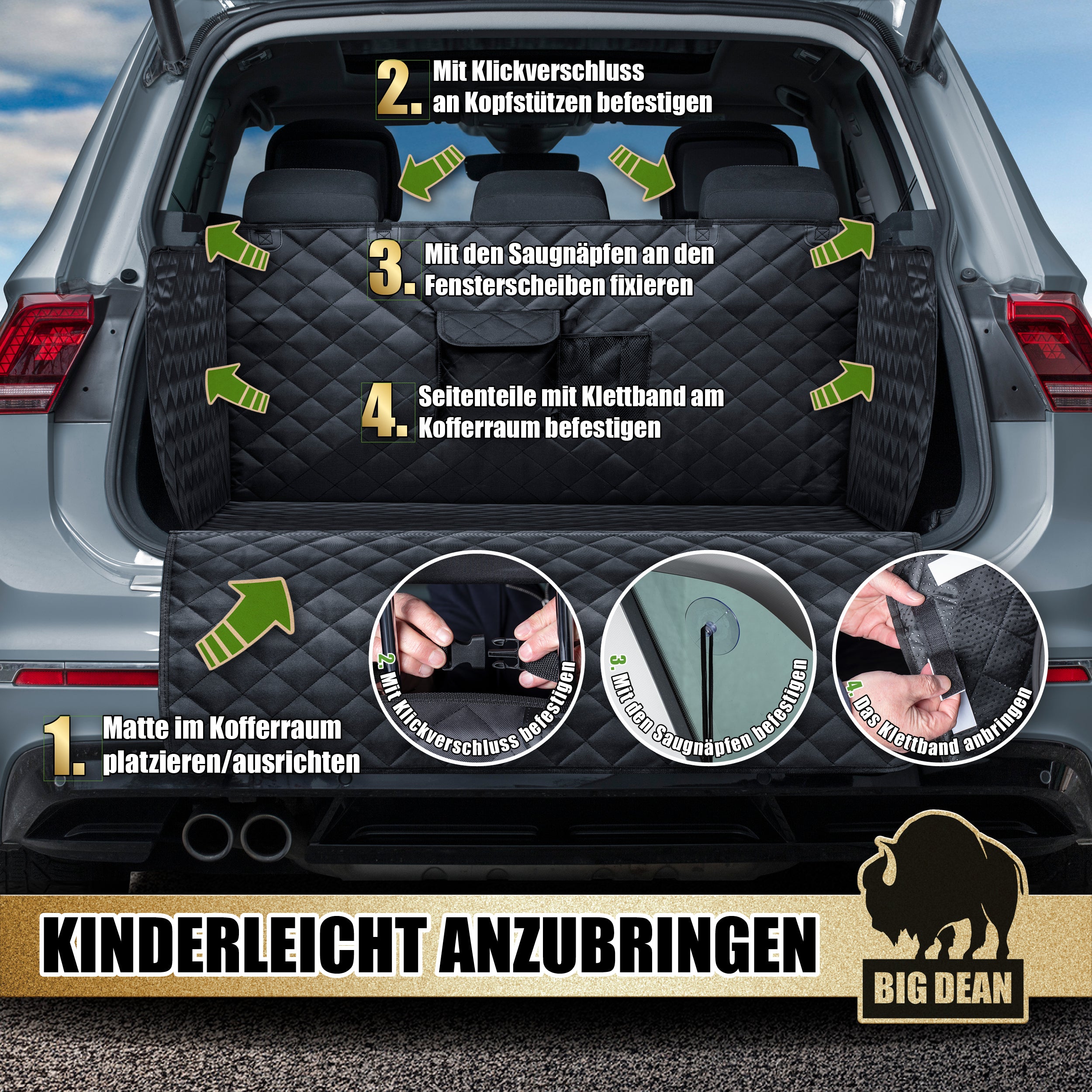 BigDean Kofferraum Schutzmatte Hund wasserabweisend Seiten