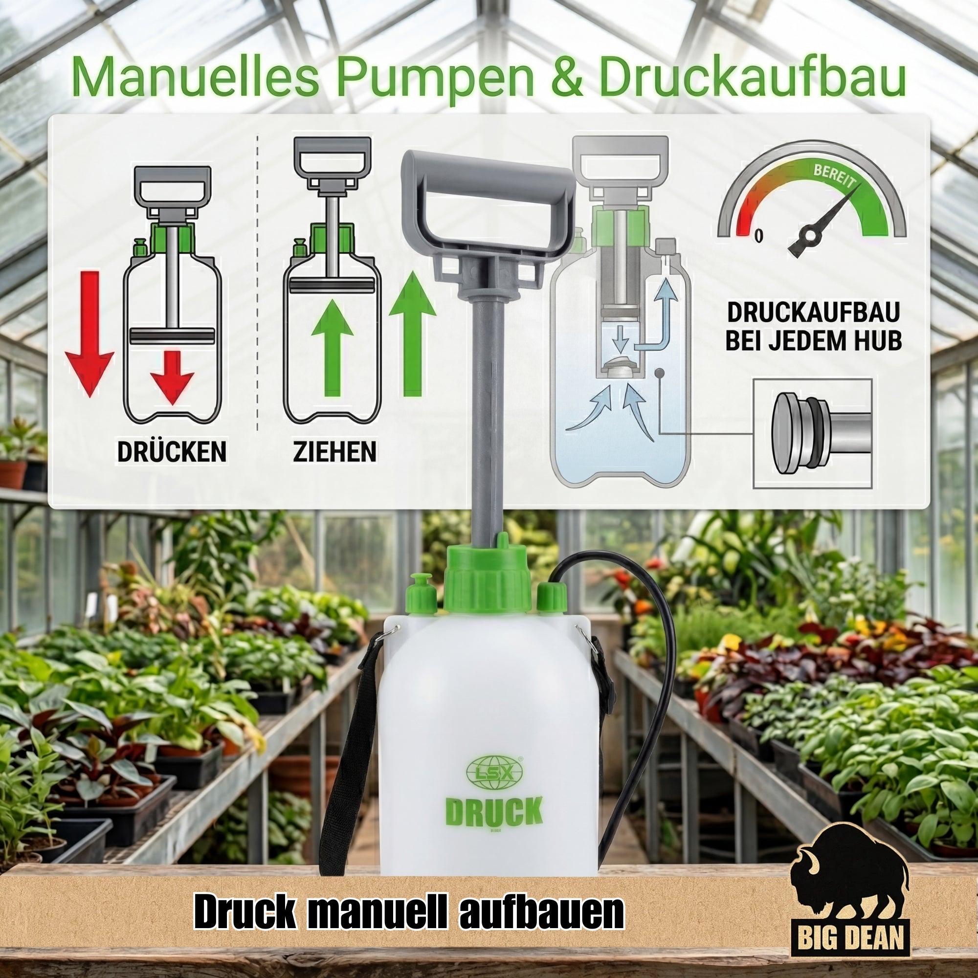 BigDean Garten Drucksprüher 5 Liter Edelstahl-Lanze 3 bar