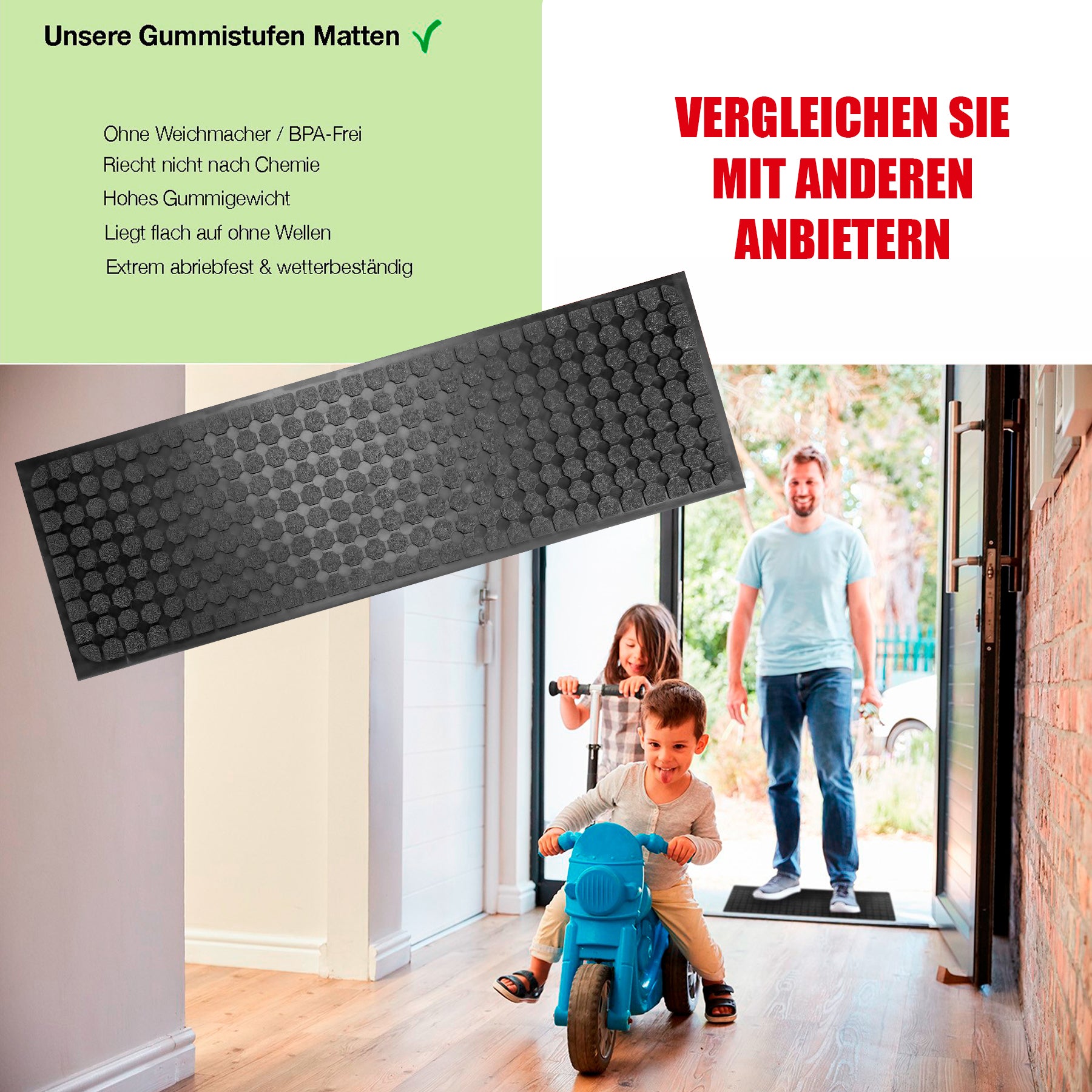 BigDean Stufenmatten Gummi 75x25 3er-Set Outdoor