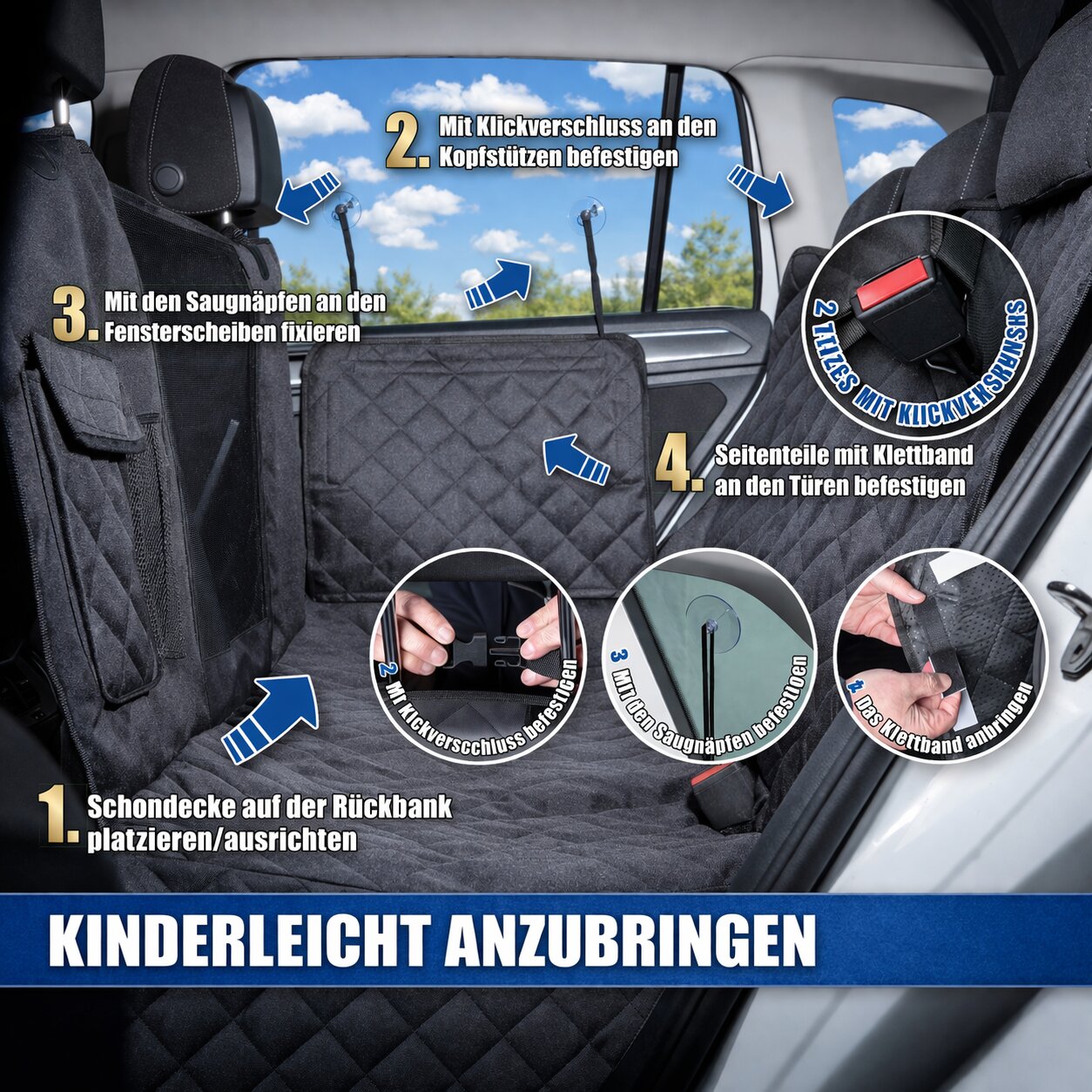 BigDean Hundedecke Auto Rücksitz 600D Oxford mit Sichtfenster