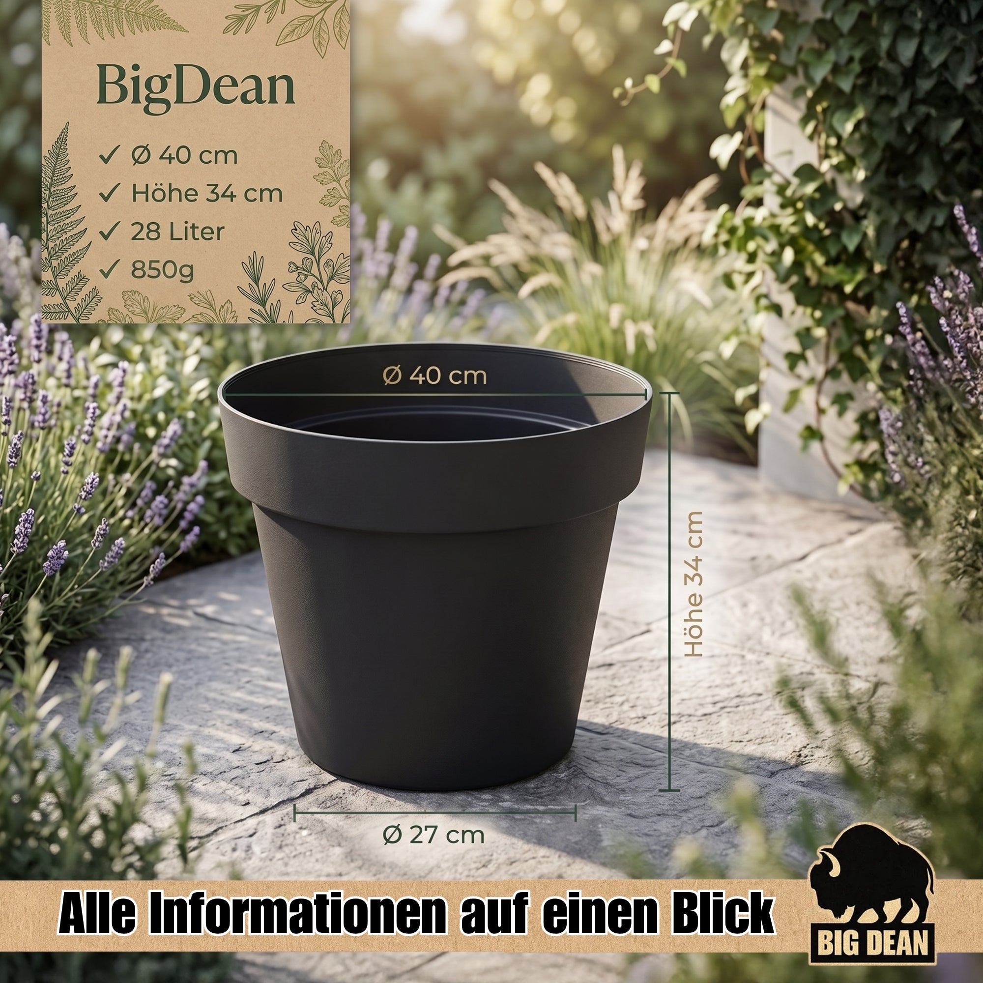 BigDean Classic Blumentopf 40cm anthrazit Wasserspeicher