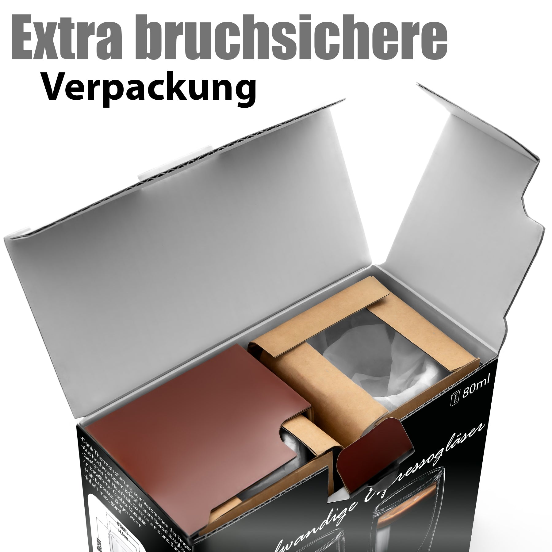 BigDean Espressogläser 80ml doppelwandig 6er Set Glas