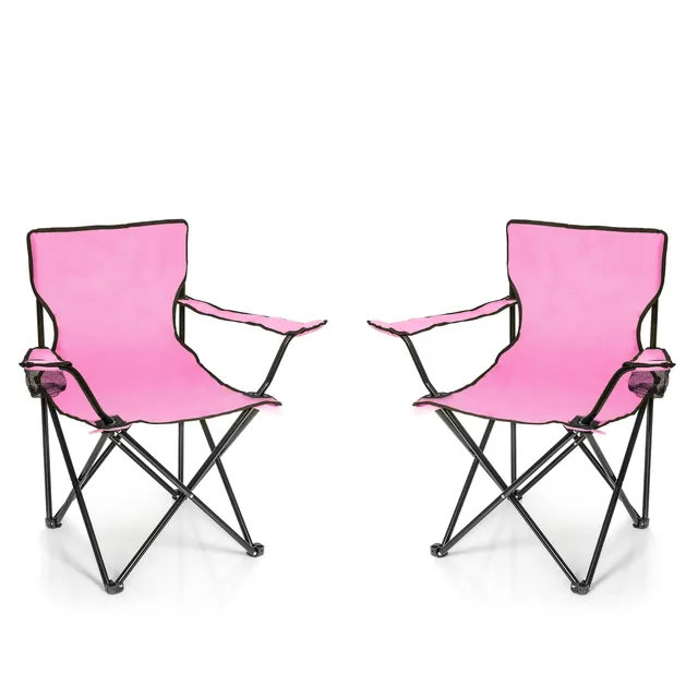 BigDean Faltstuhl Pink 2er Campingstuhl mit Getränkehalter