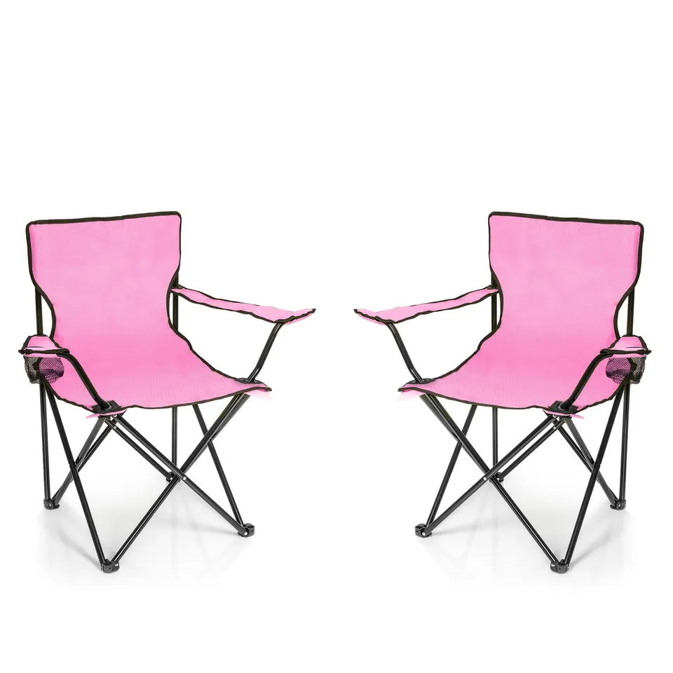 BigDean Faltstuhl Pink 2er Campingstuhl mit Getränkehalter