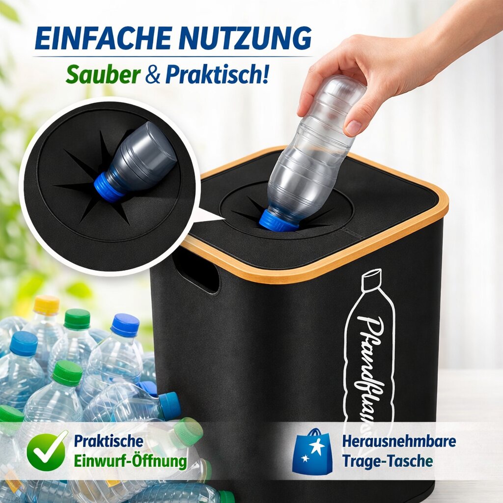 BigDean Pfandflaschen Sammelbehälter 100L schwarz 30-40 Flaschen