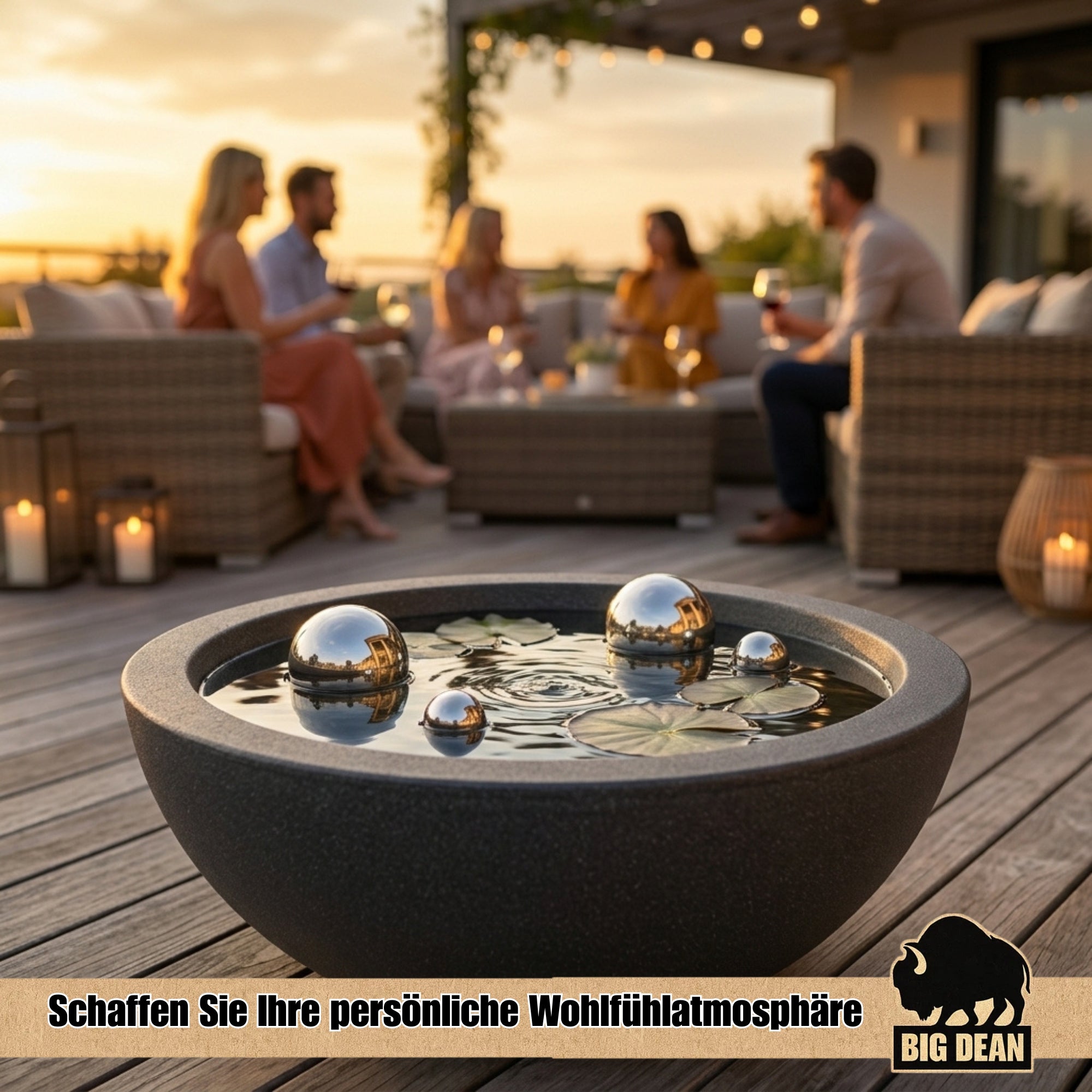 BigDean Miniteich Brunnen Set Schale 52 cm mit Teichkugeln