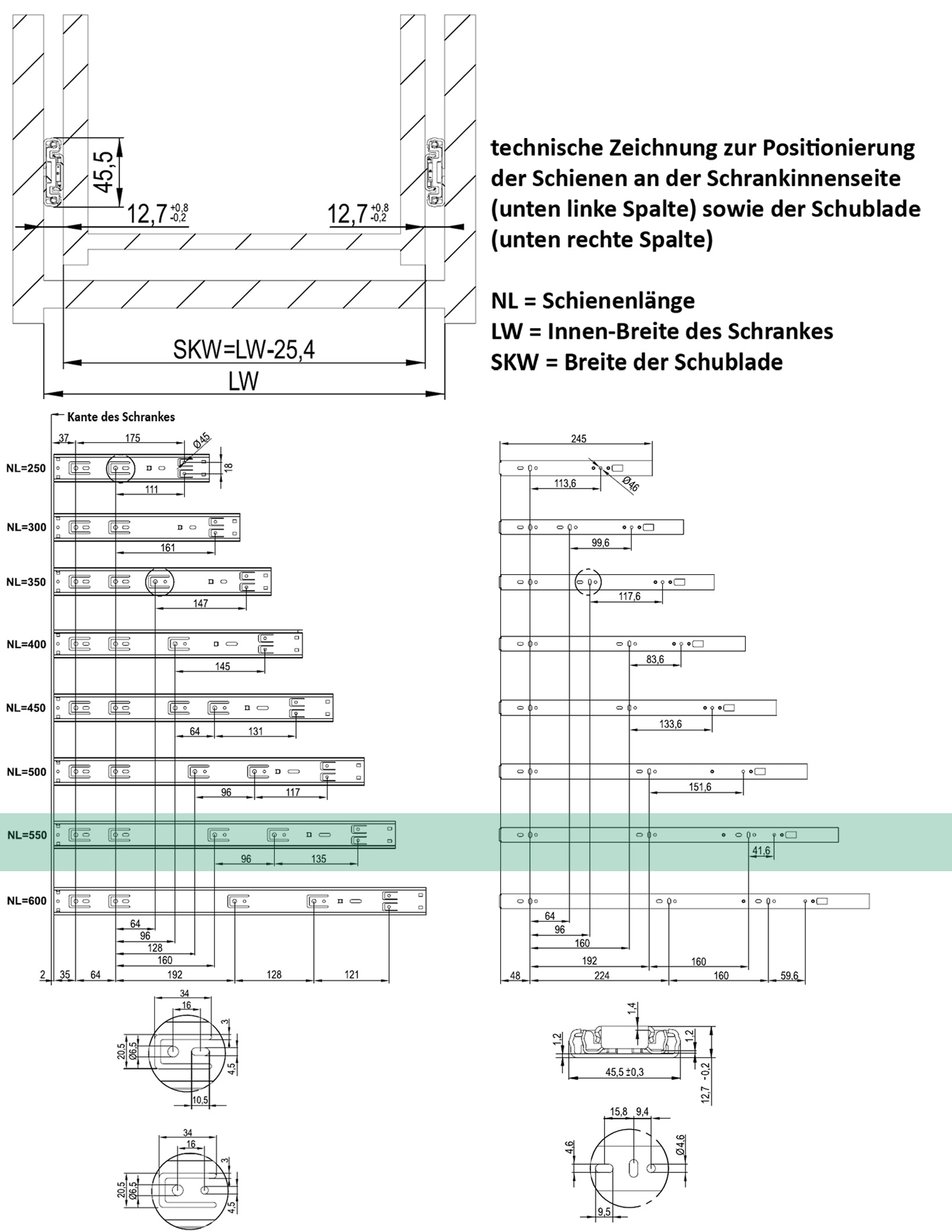 BigDean Vollauszüge Schubladenschienen 550mm Softclose 1 Paar