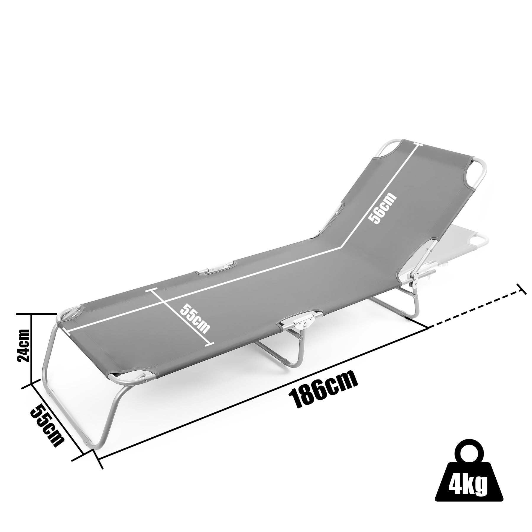 BigDean Sonnenliege Klappbar Dunkelgrau 150kg Oxford