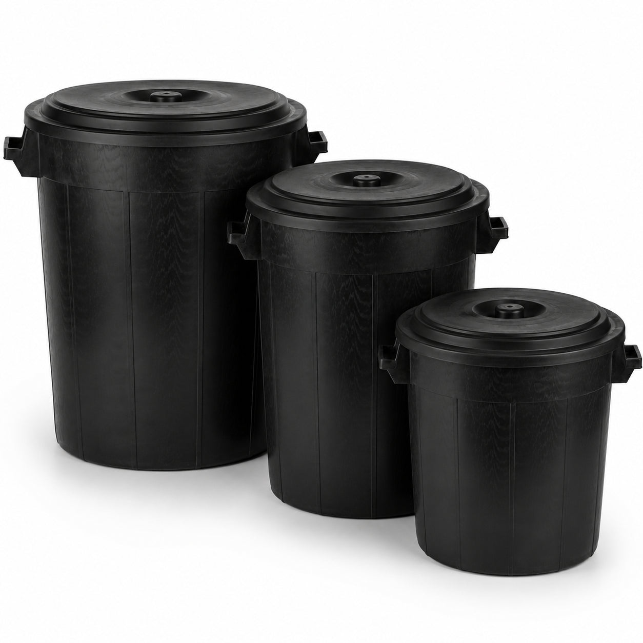 BigDean Haushalt Universaltonne 100+70+50L Set schwarz Deckel
