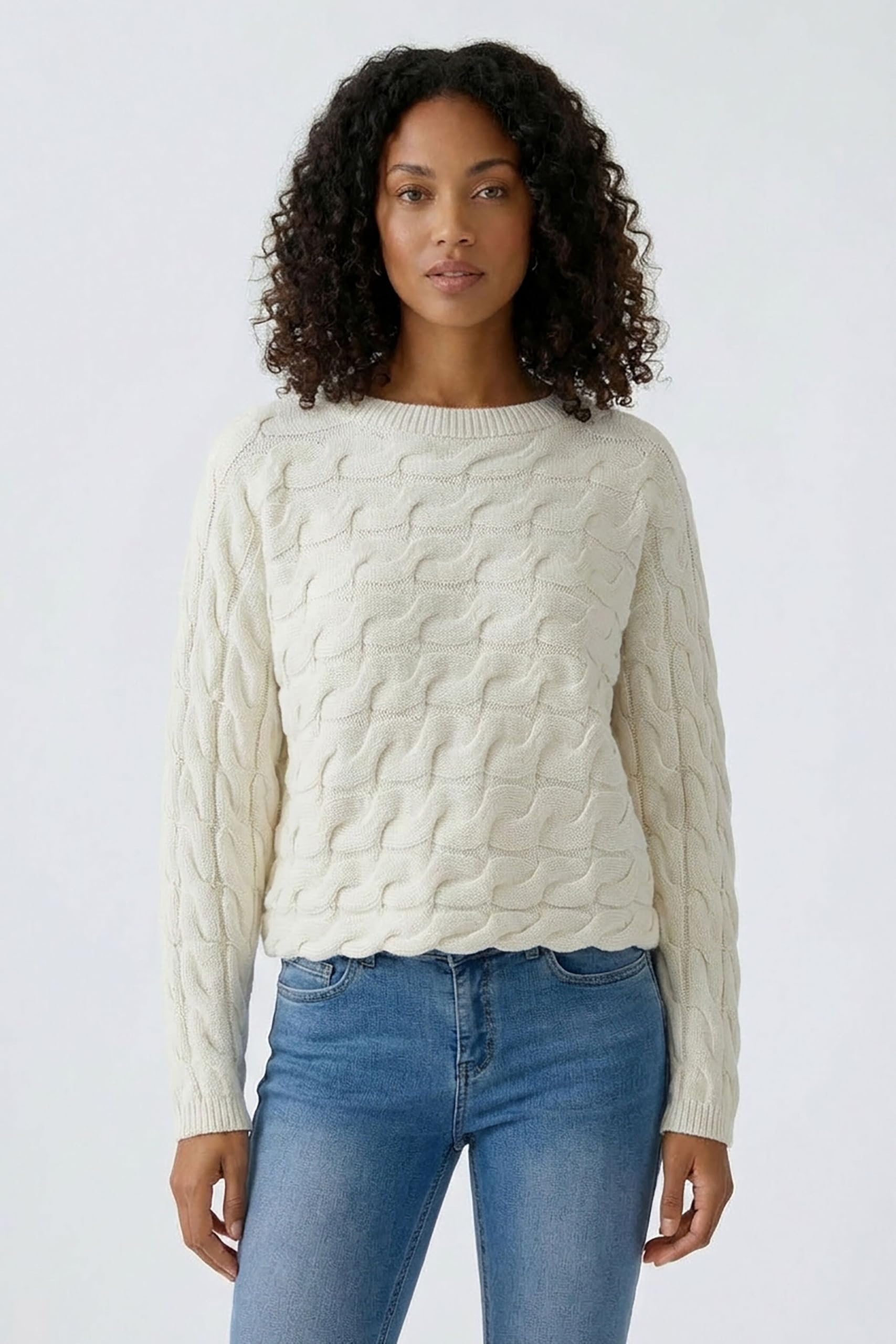 OUI Sirah Pullover Damen offwhite uni Zopfmuster boxy