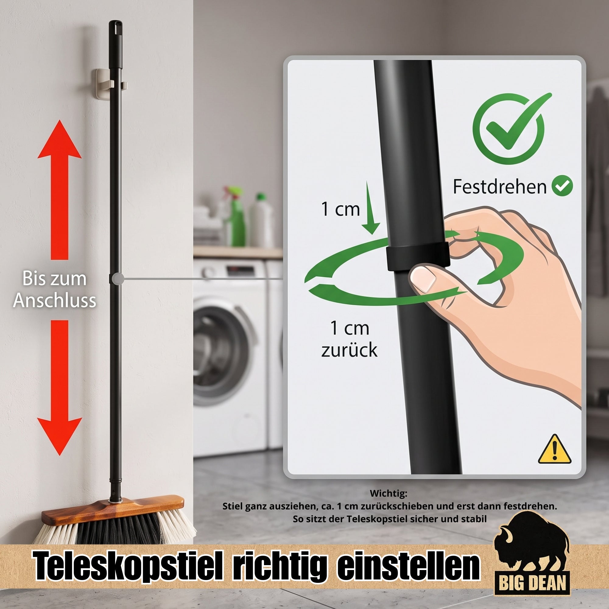 BigDean Stubenbesen mit Teleskopstiel Made in Germany
