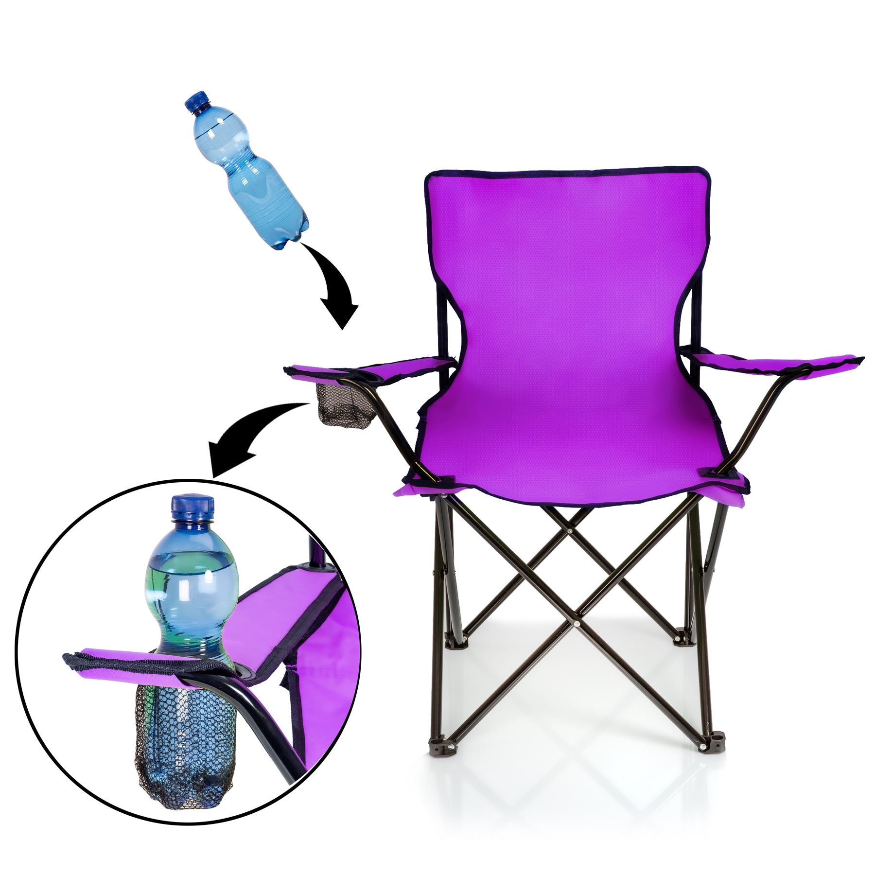 BigDean Faltstuhl Lila Campingstuhl 2er Set mit Getränkehalter