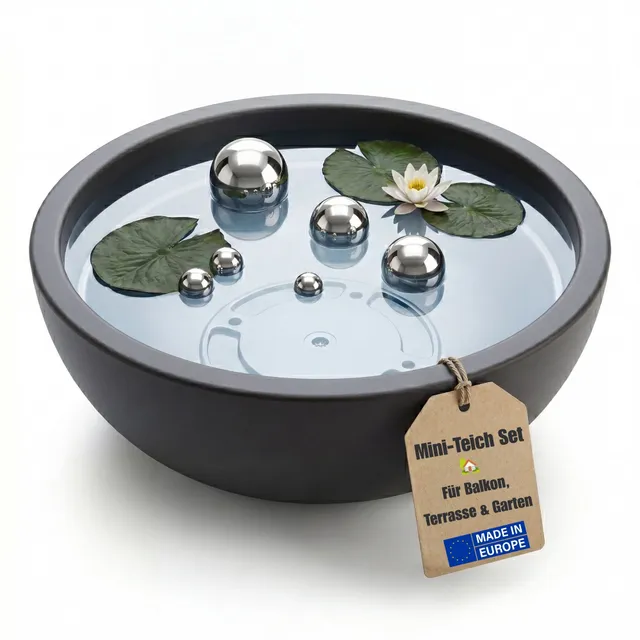 BigDean Garten Miniteich Set Schale 39 cm mit Teichkugeln