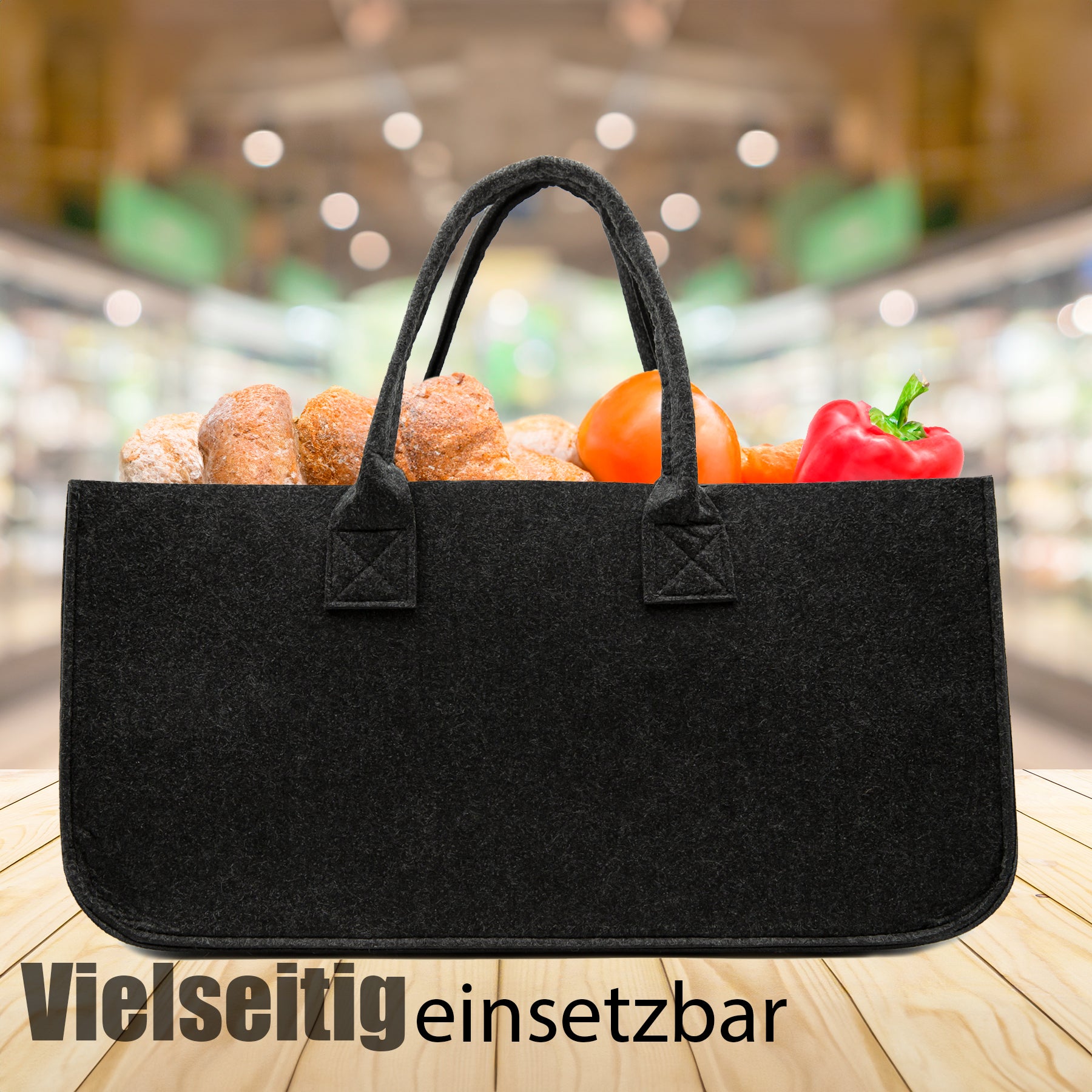 BigDean Filztasche Groß Anthrazit 30L Kaminholzkorb 2 Stück