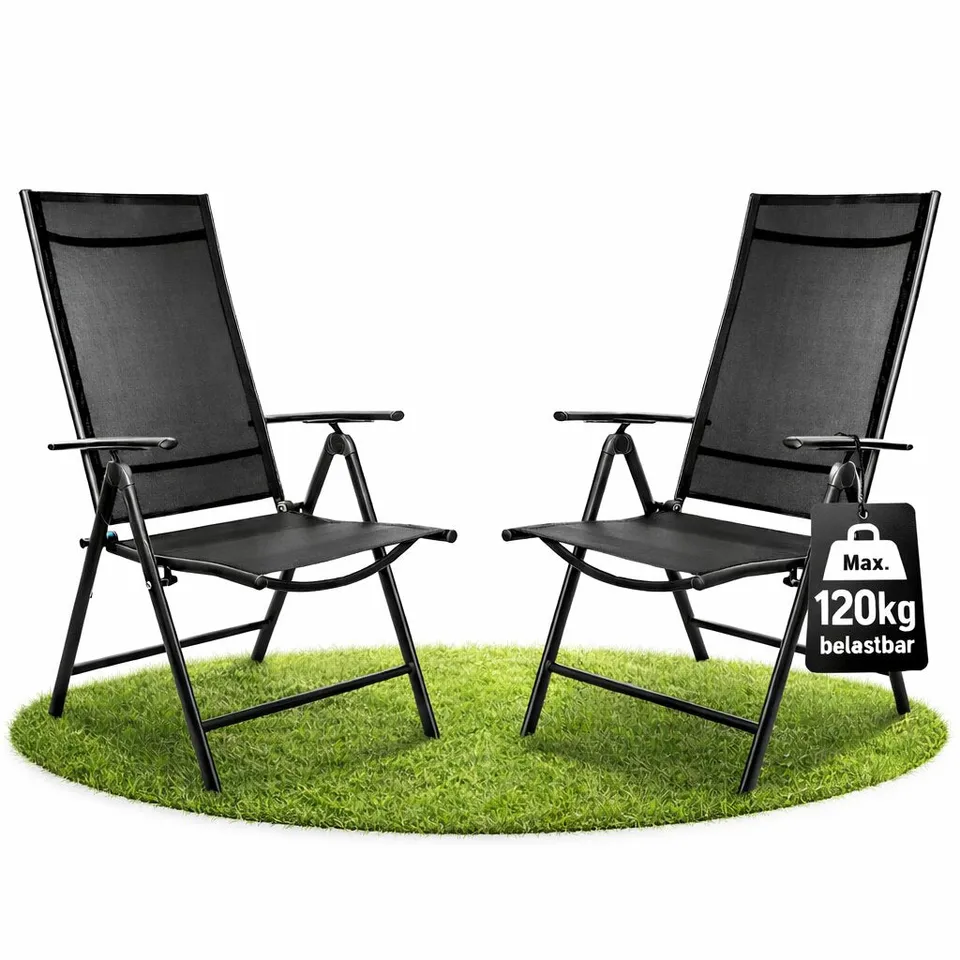 BigDean Garten Gartenstuhl Hochlehner 2er Set schwarz klappbar