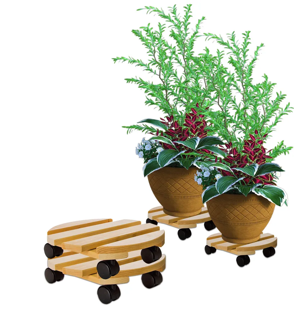 BigDean Garten Pflanzenroller Holz 30 cm 2er Set 120 kg