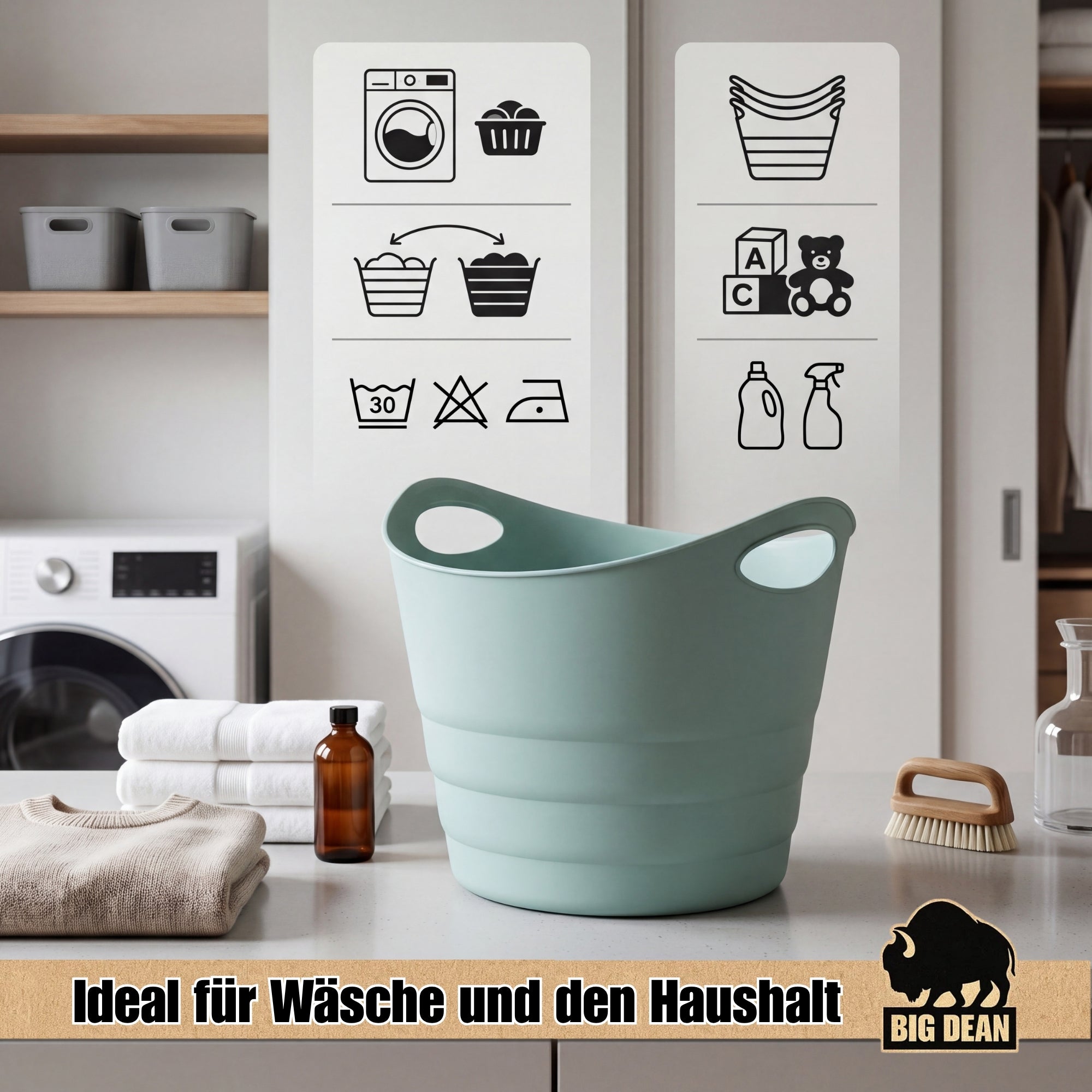 BigDean Gummitrog 50 Liter flexibel mit Griffen 2 Stück