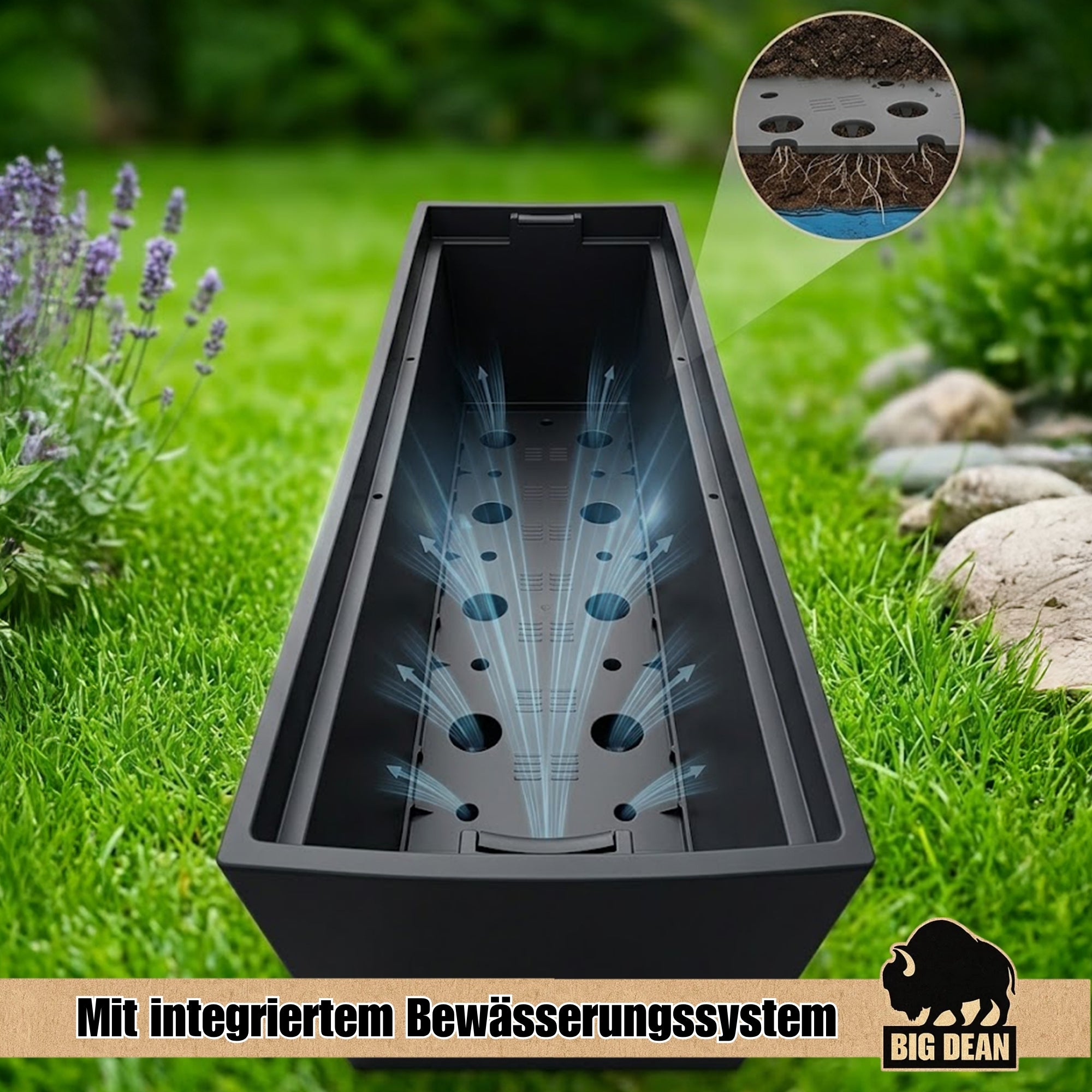BigDean Pflanzkübel 77cm lang Blumenkübel mit Wassereinsatz