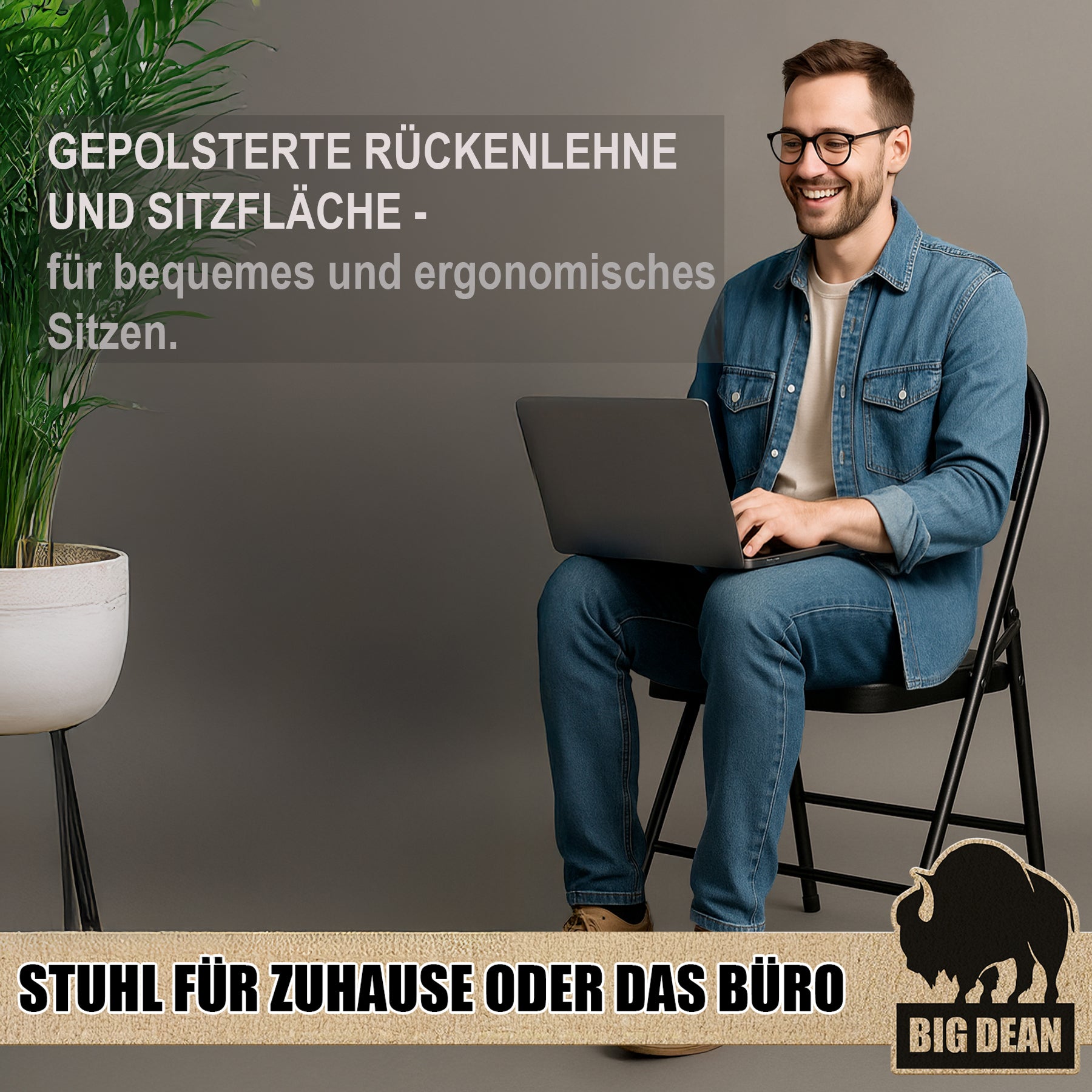 BigDean Klappstuhl gepolstert schwarz 2er Set 130 kg
