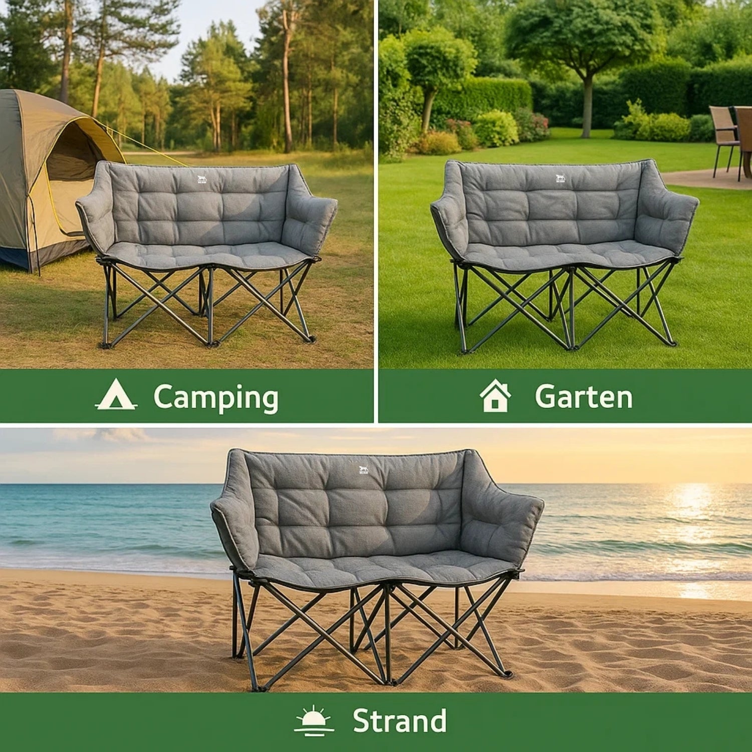 BigDean Campingsofa 2 Personen faltbar 300 kg Campingstuhl